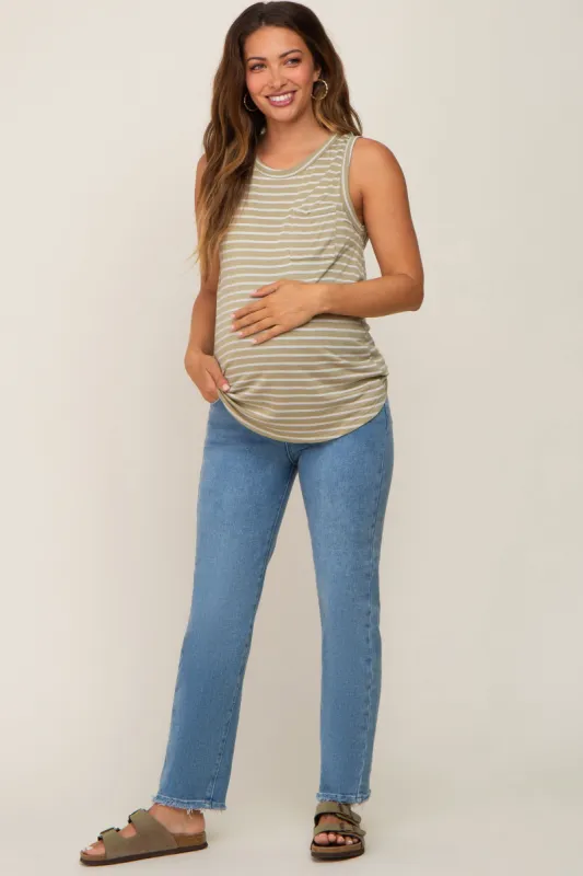 Light Blue Fringe Hem Maternity Straight Leg Jeans sold by Pinkblush