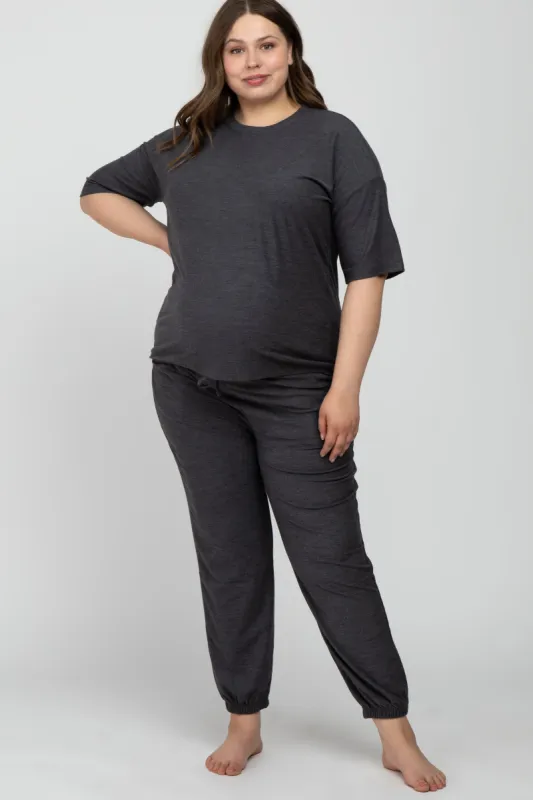Charcoal Jogger Maternity Plus Lounge Set sold by Pinkblush