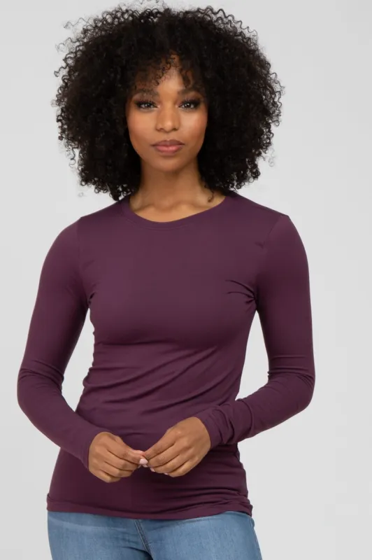 Plum Long Sleeve Basic Top sold by Pinkblush