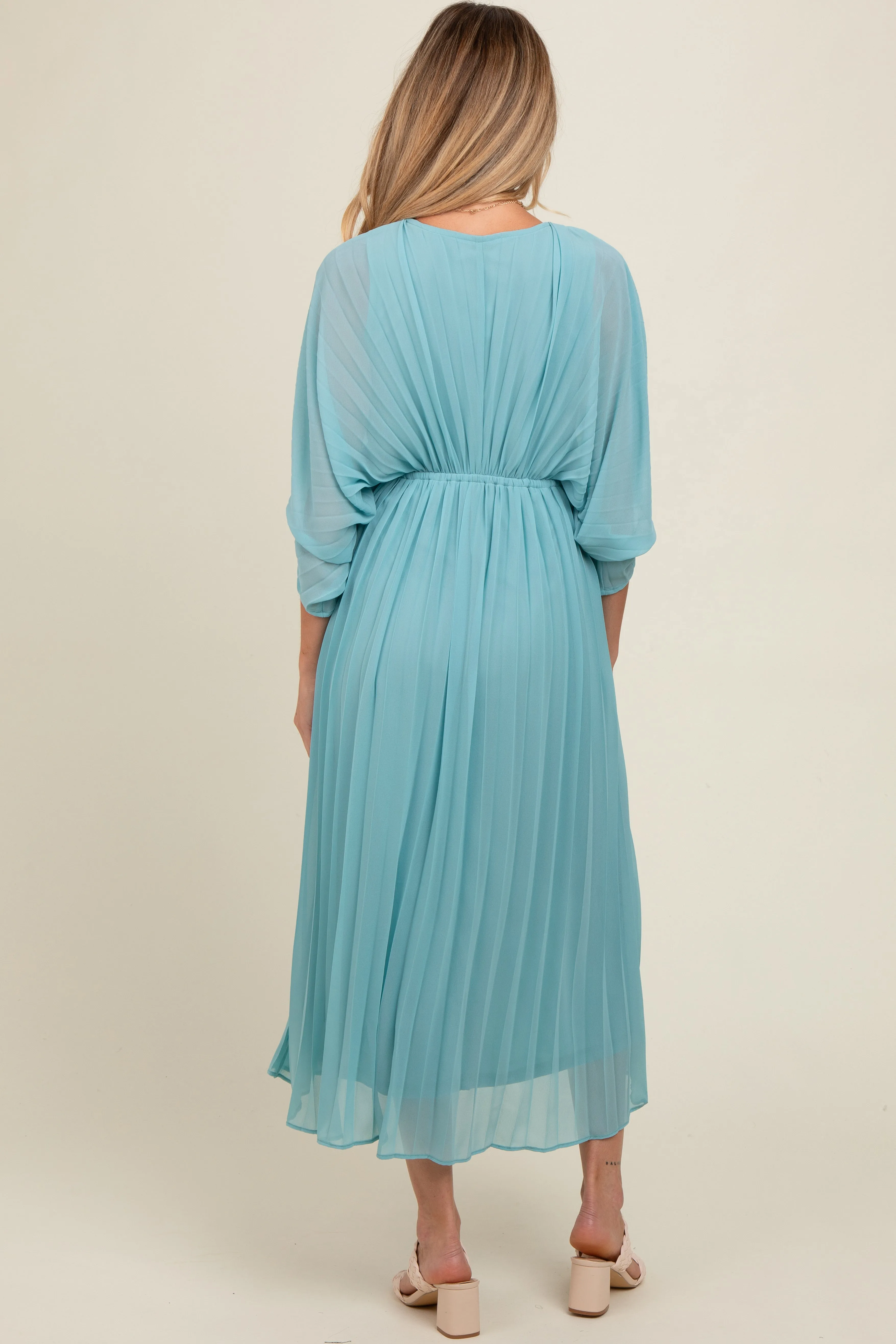 Blue Pleated V Neck Maternity Maxi Dress sold by Pinkblush product image thumbnail 3