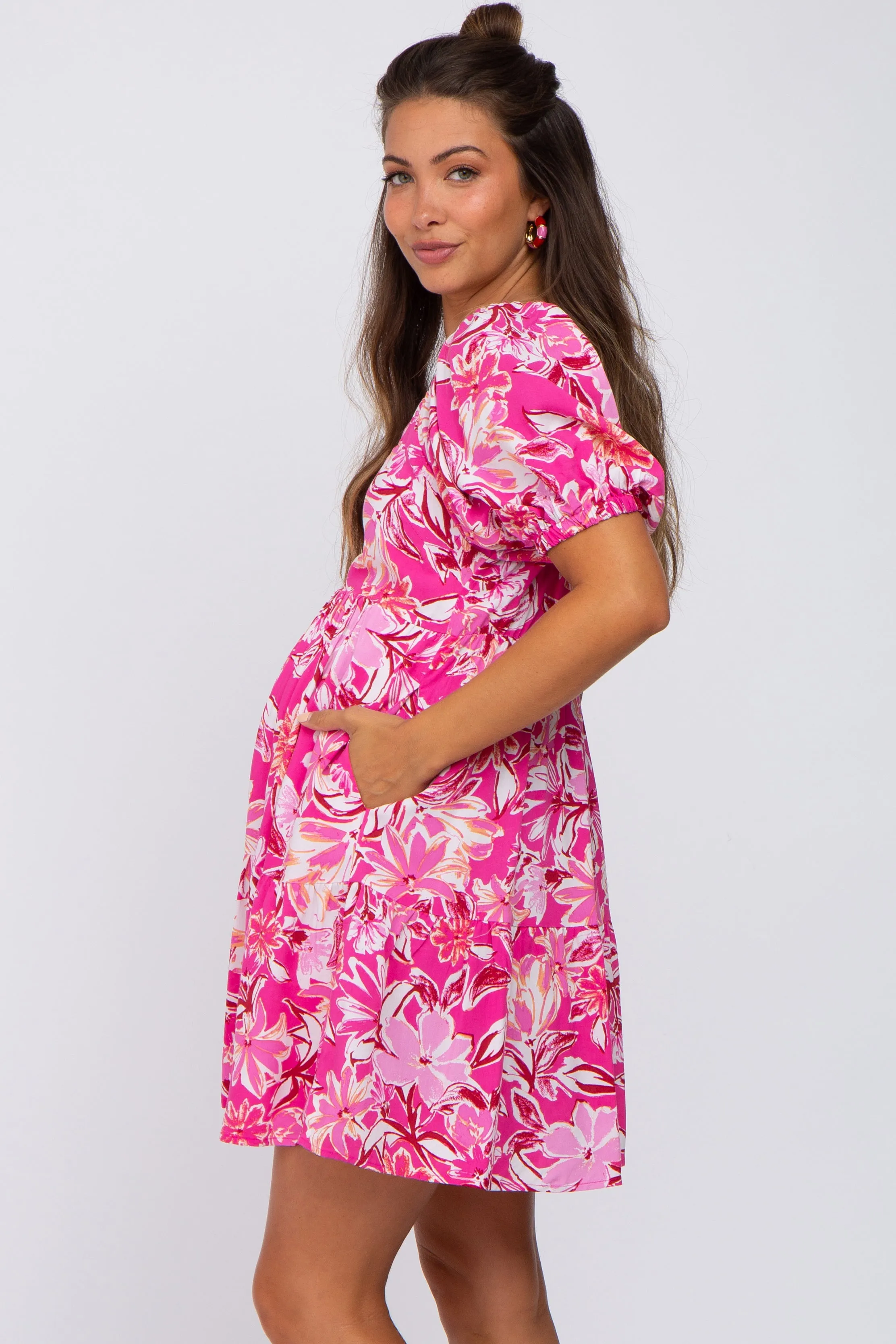Fuchsia Floral Tiered Maternity Dress sold by Pinkblush product image thumbnail 2