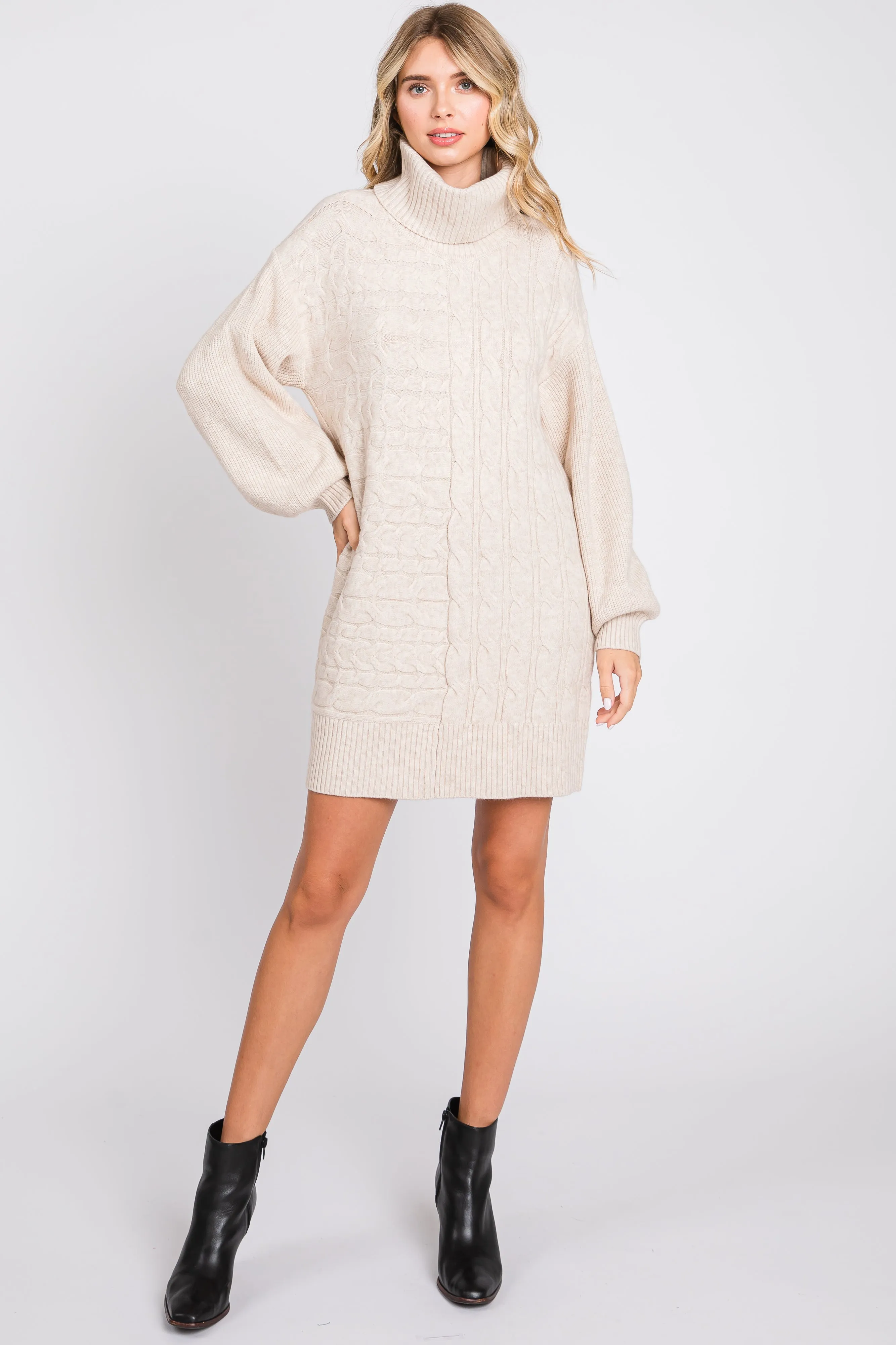 Beige Cable Knit Maternity Mini Sweater Dress sold by Pinkblush product image thumbnail 5
