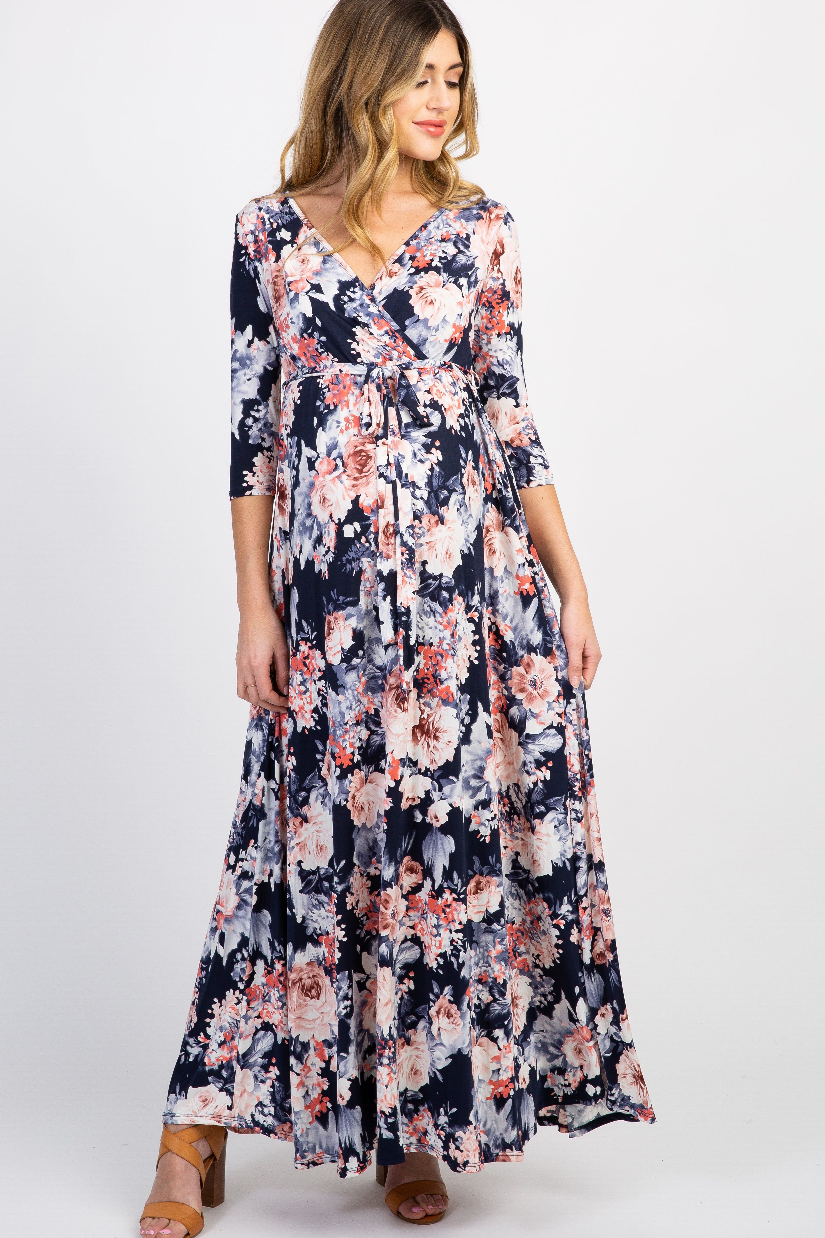 PinkBlush Navy Floral Maternity/Nursing Wrap Dress sold by Pinkblush