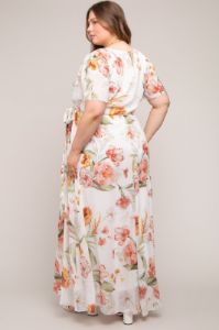 White Floral Chiffon Wrap Front Short Sleeve Maternity Plus Maxi Dress sold by Pinkblush