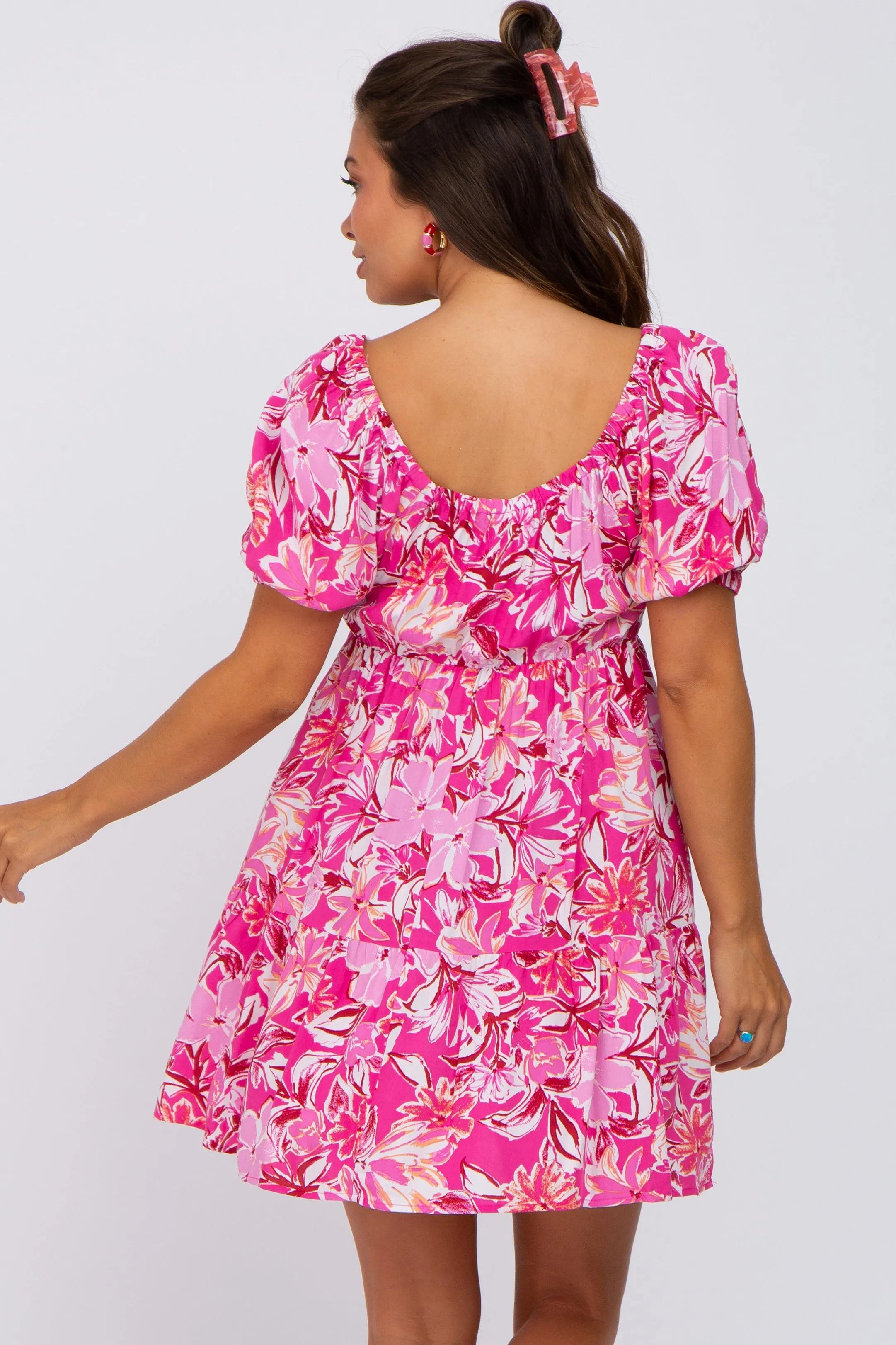 Fuchsia Floral Tiered Maternity Dress sold by Pinkblush product image thumbnail 3