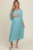 Blue Pleated V Neck Maternity Maxi Dress sold by Pinkblush