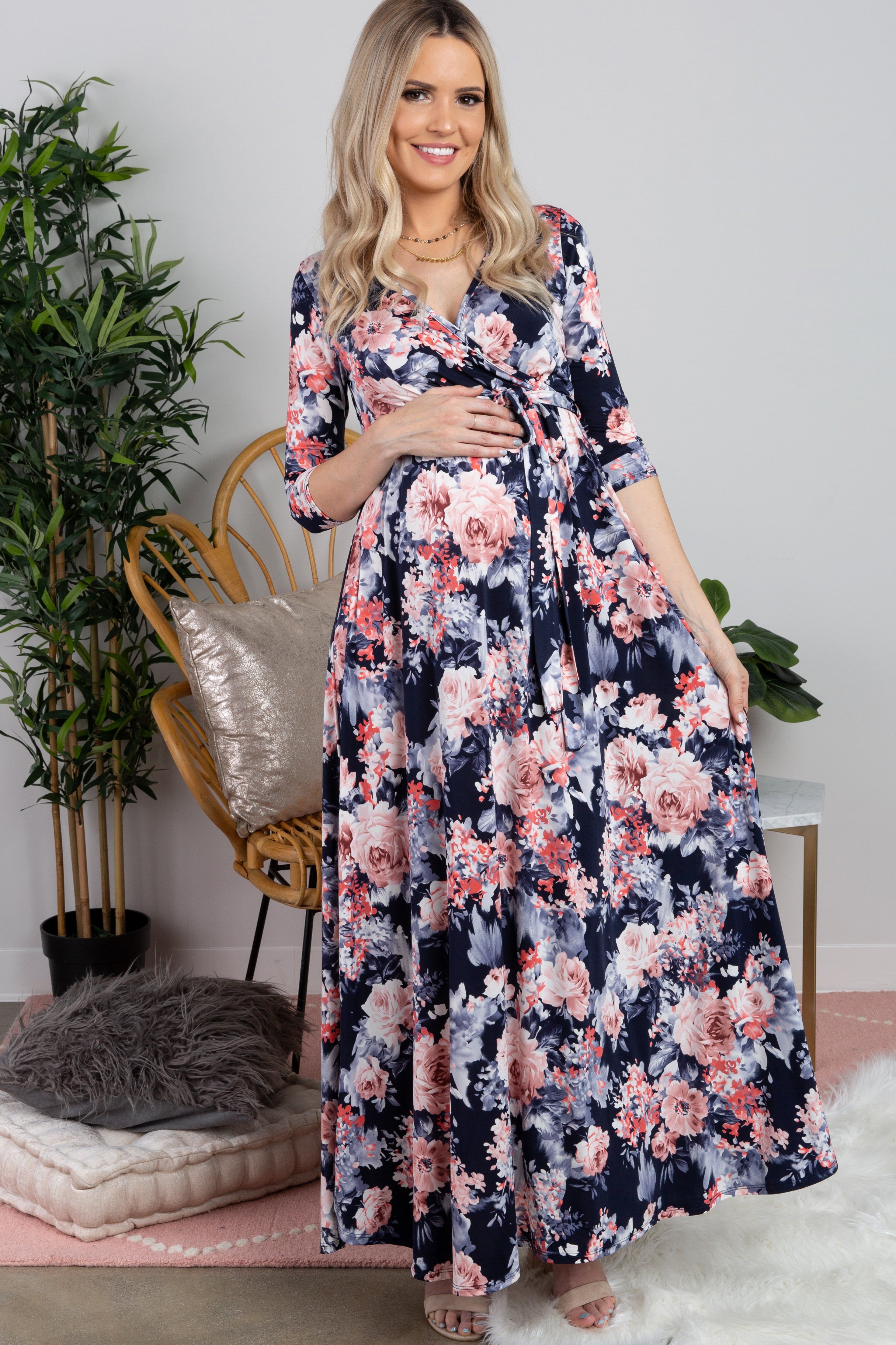 PinkBlush Navy Floral Maternity/Nursing Wrap Dress sold by Pinkblush product image thumbnail 5
