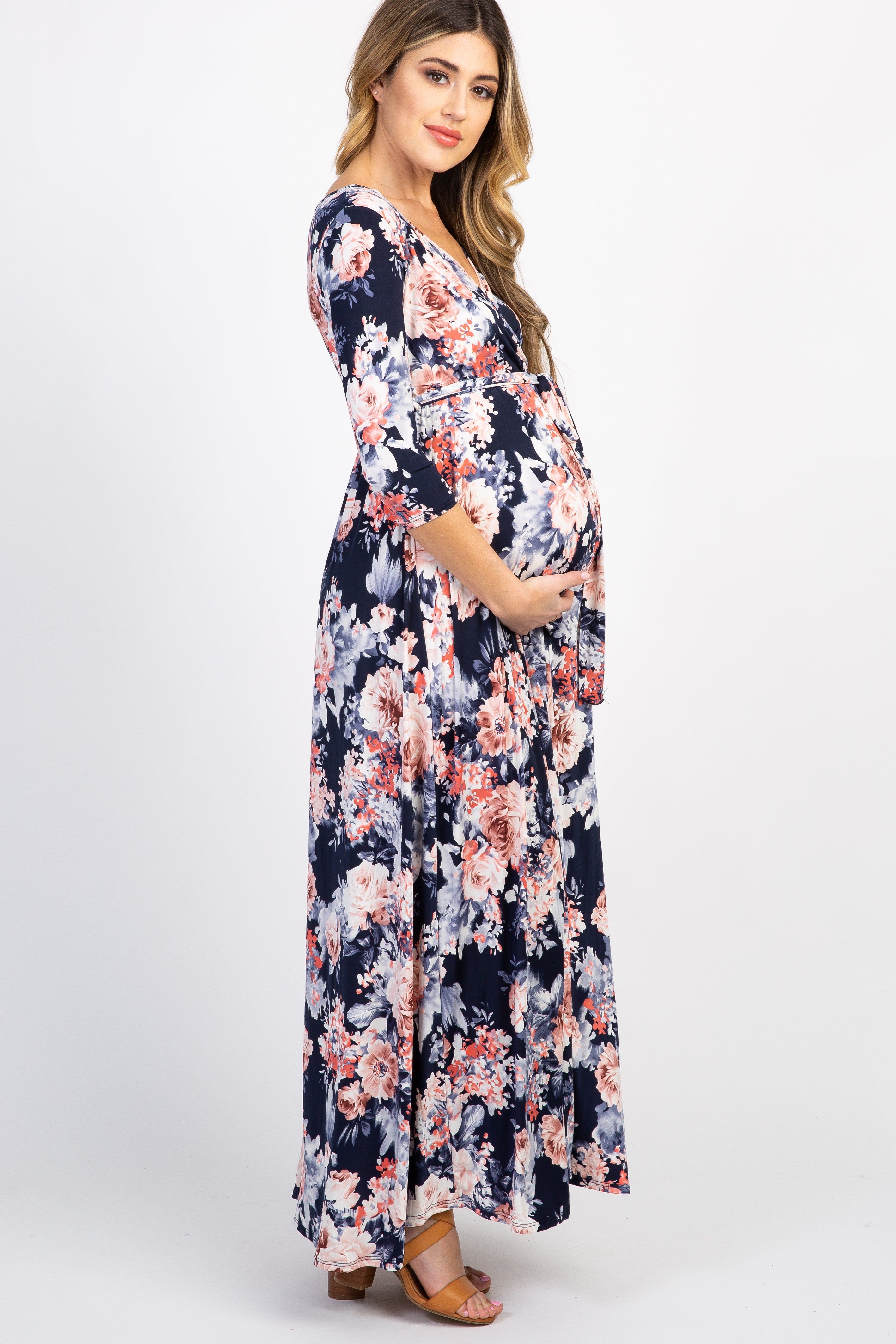 PinkBlush Navy Floral Maternity/Nursing Wrap Dress sold by Pinkblush product image thumbnail 2