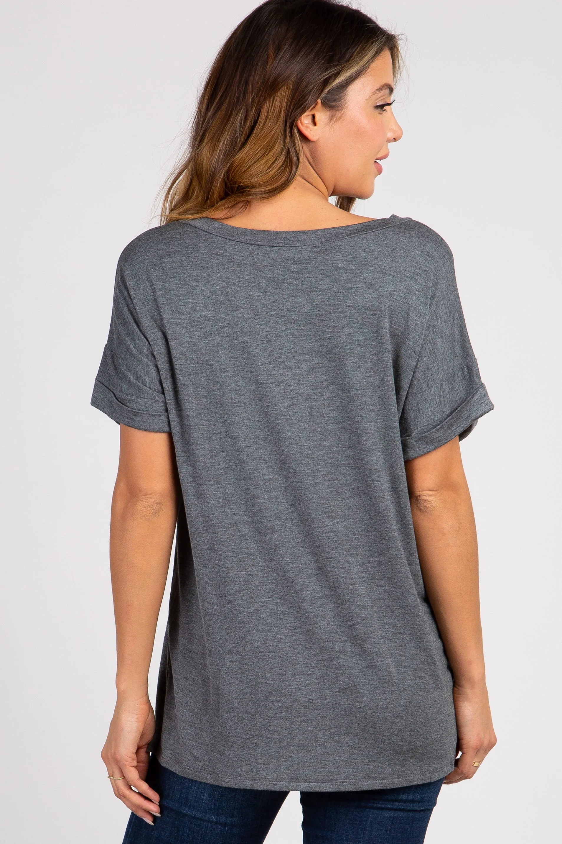 Charcoal V-Neck Pocket Accent Top sold by Pinkblush product image thumbnail 3