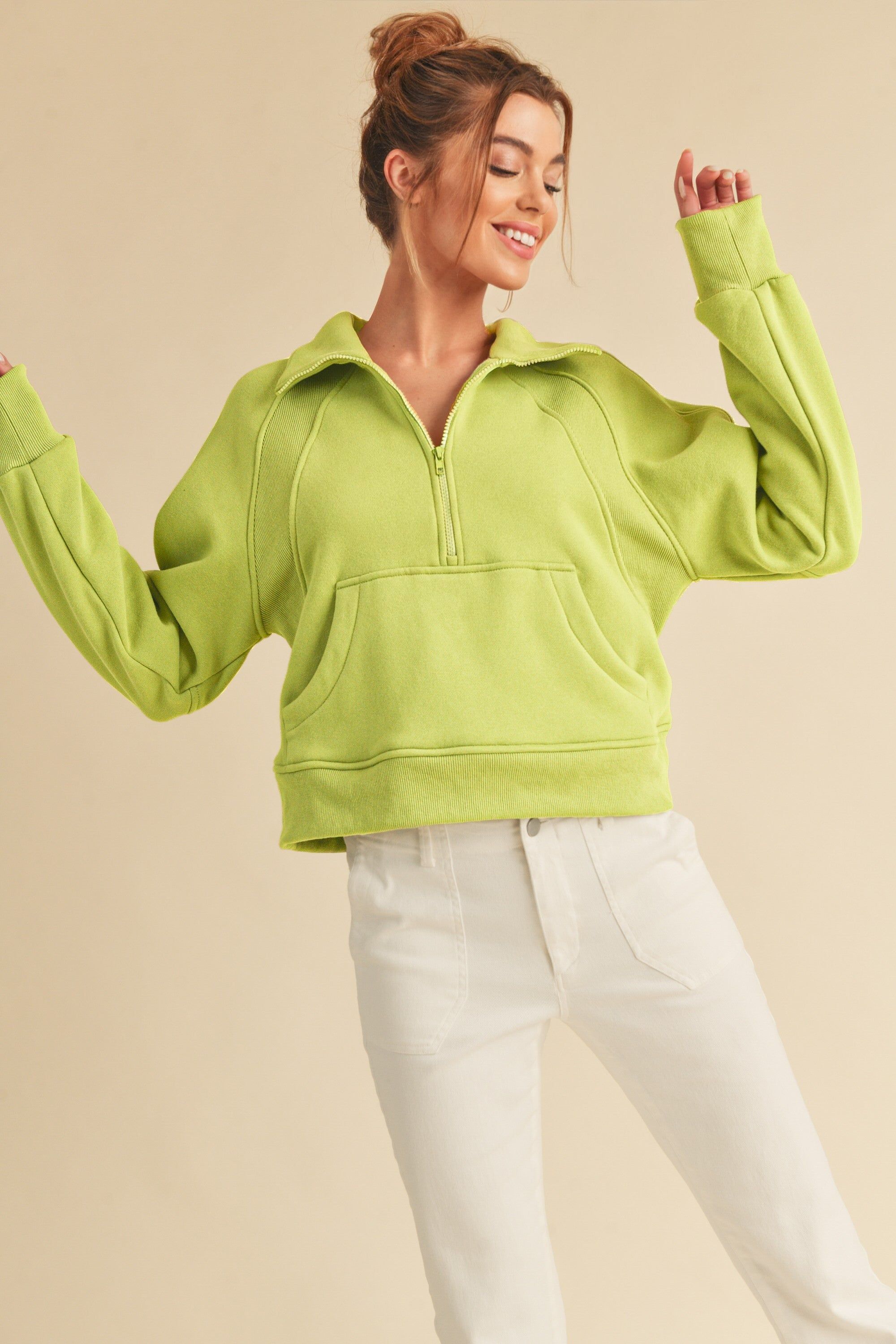 Lime Half-Zip Hoodie sold by Pinkblush