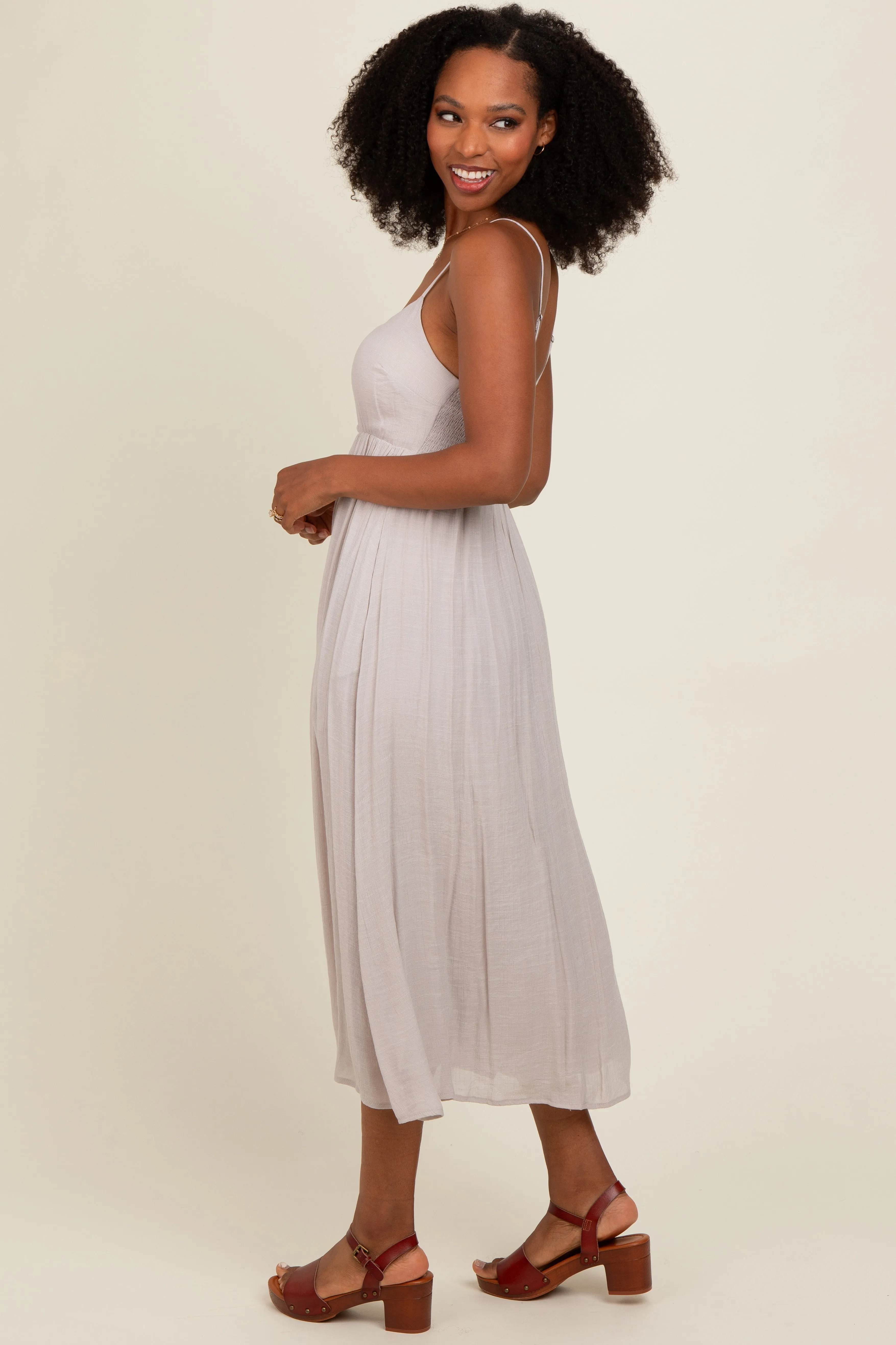 Grey Button Accent Midi Dress sold by Pinkblush product image thumbnail 3