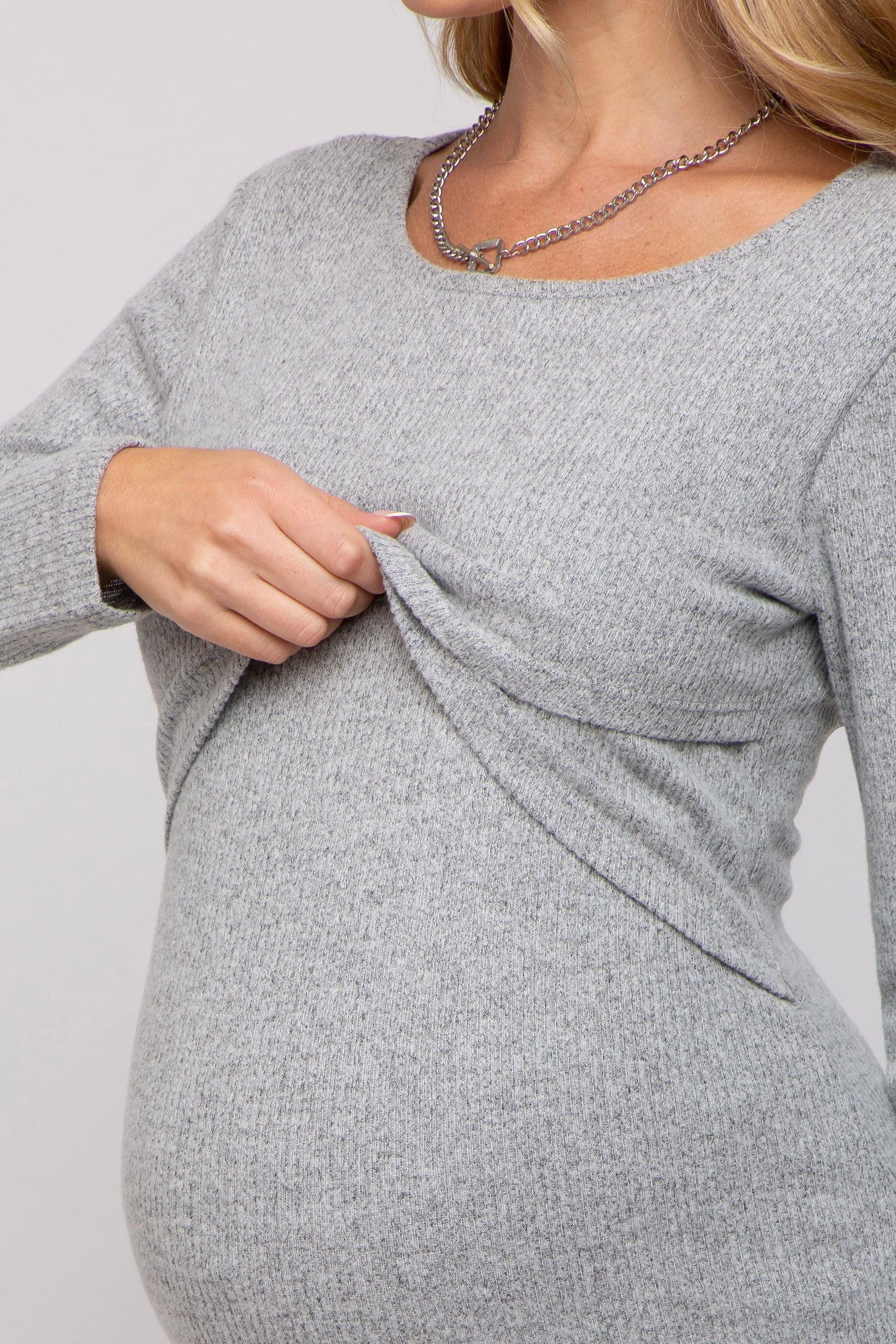 Heather Grey Ribbed Crossover Maternity/Nursing Top sold by Pinkblush product image thumbnail 4