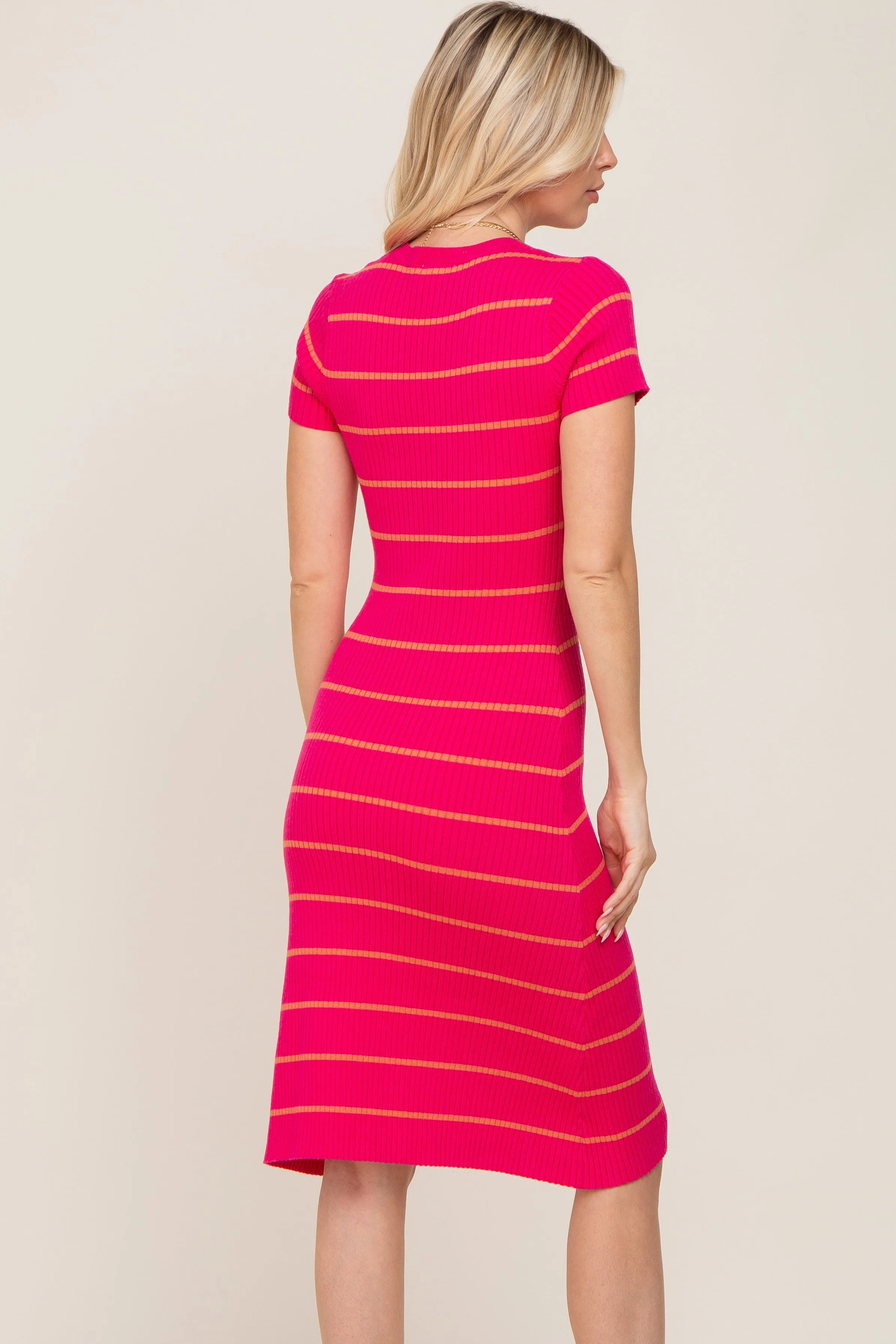 Fuchsia Striped Ribbed Fitted Sweater Dress sold by Pinkblush product image thumbnail 4
