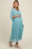 Blue Pleated V Neck Maternity Maxi Dress sold by Pinkblush