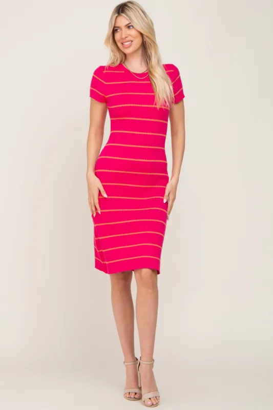 Fuchsia Striped Ribbed Fitted Sweater Dress sold by Pinkblush