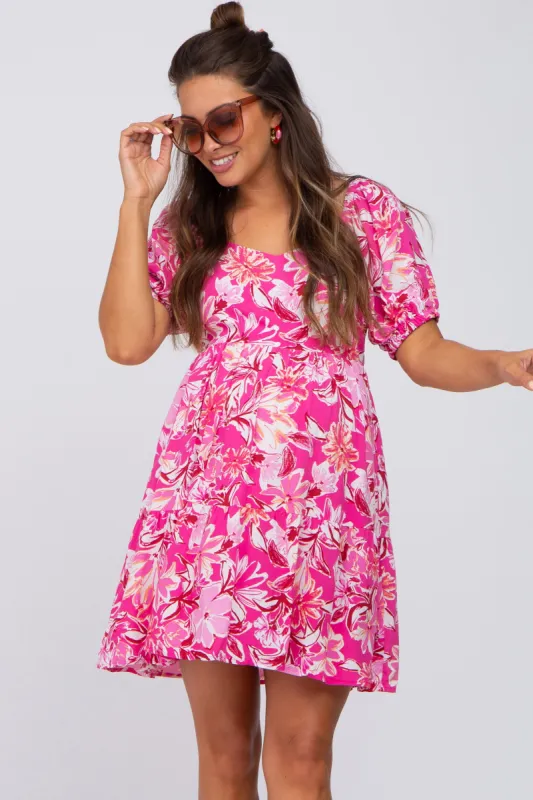 Fuchsia Floral Tiered Maternity Dress sold by Pinkblush