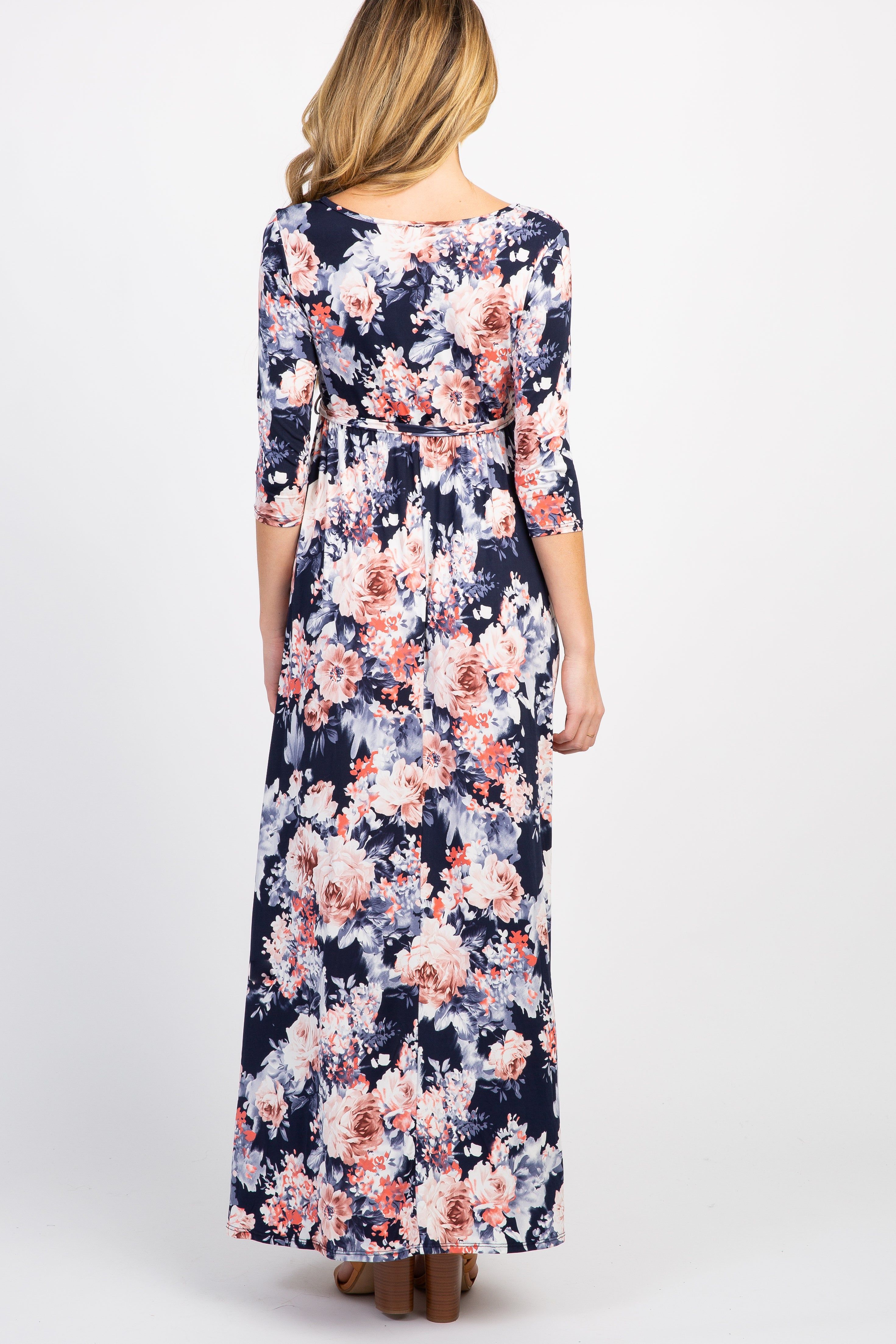 PinkBlush Navy Floral Maternity/Nursing Wrap Dress sold by Pinkblush product image thumbnail 3