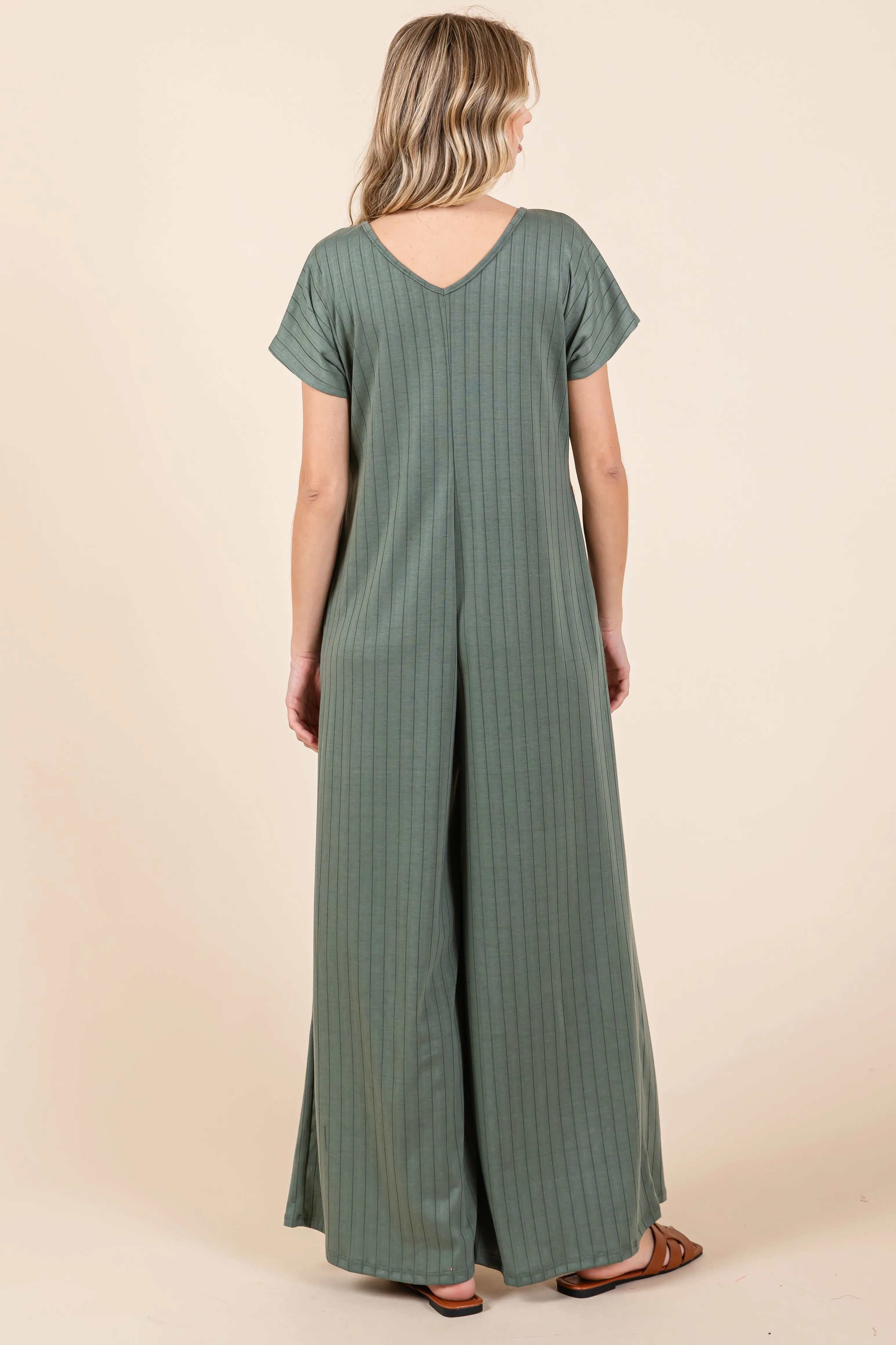 Olive Ribbed Wide Leg Jumpsuit sold by Pinkblush product image thumbnail 3