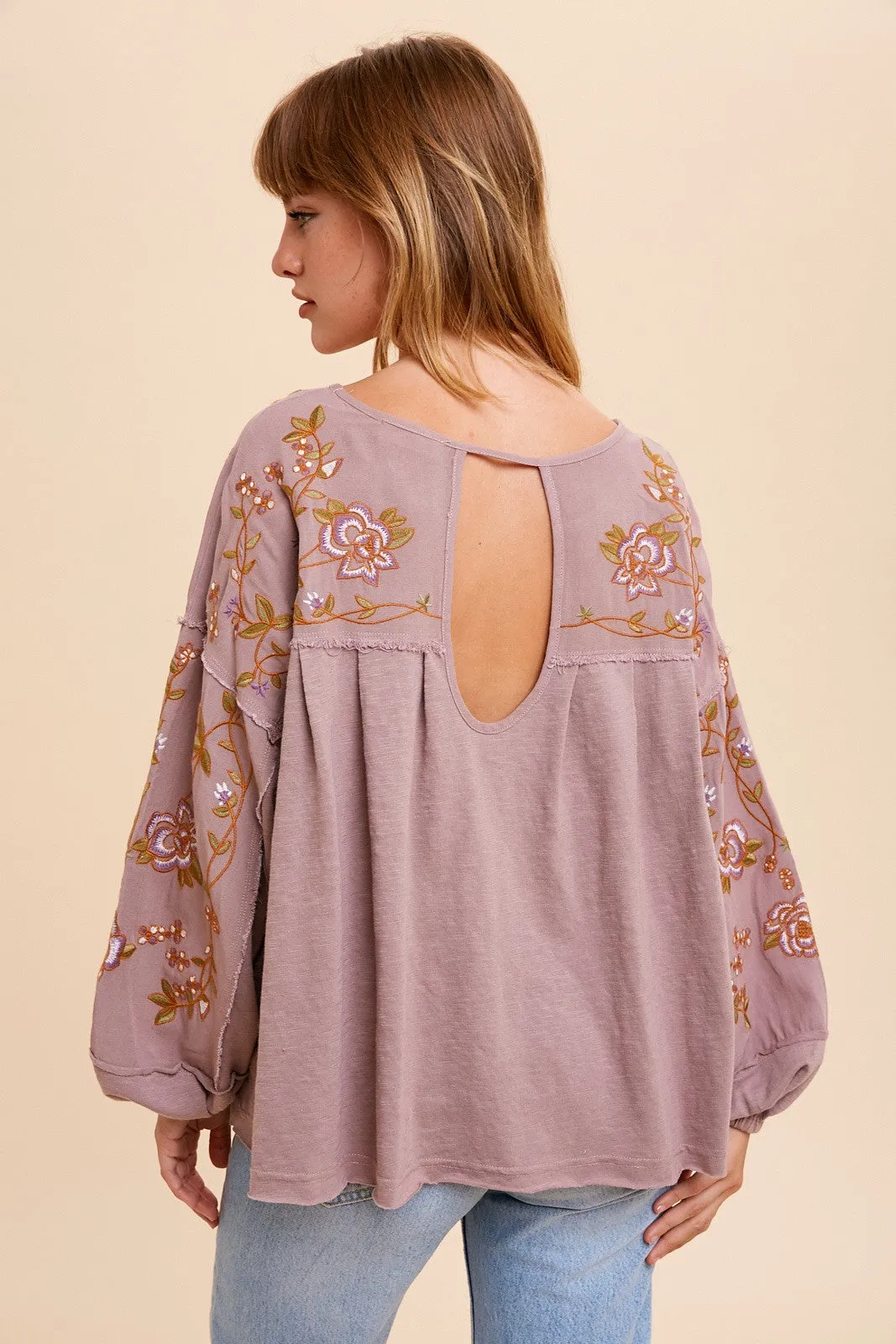 Rose Taupe Embroidered Drop Sleeve Blouse sold by Pinkblush product image thumbnail 4