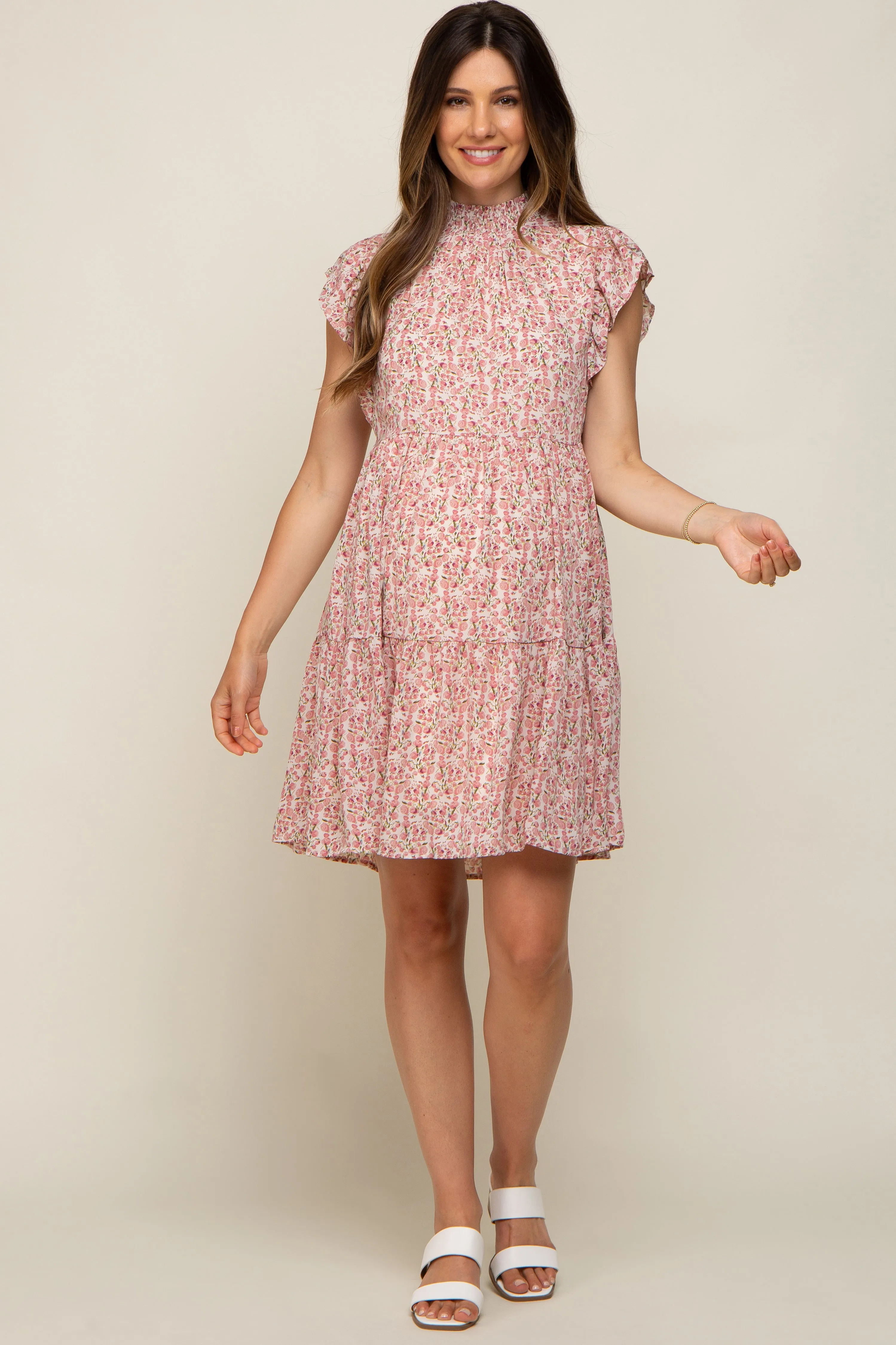 Pink Floral Chiffon Tiered Maternity Dress sold by Pinkblush product image thumbnail 4