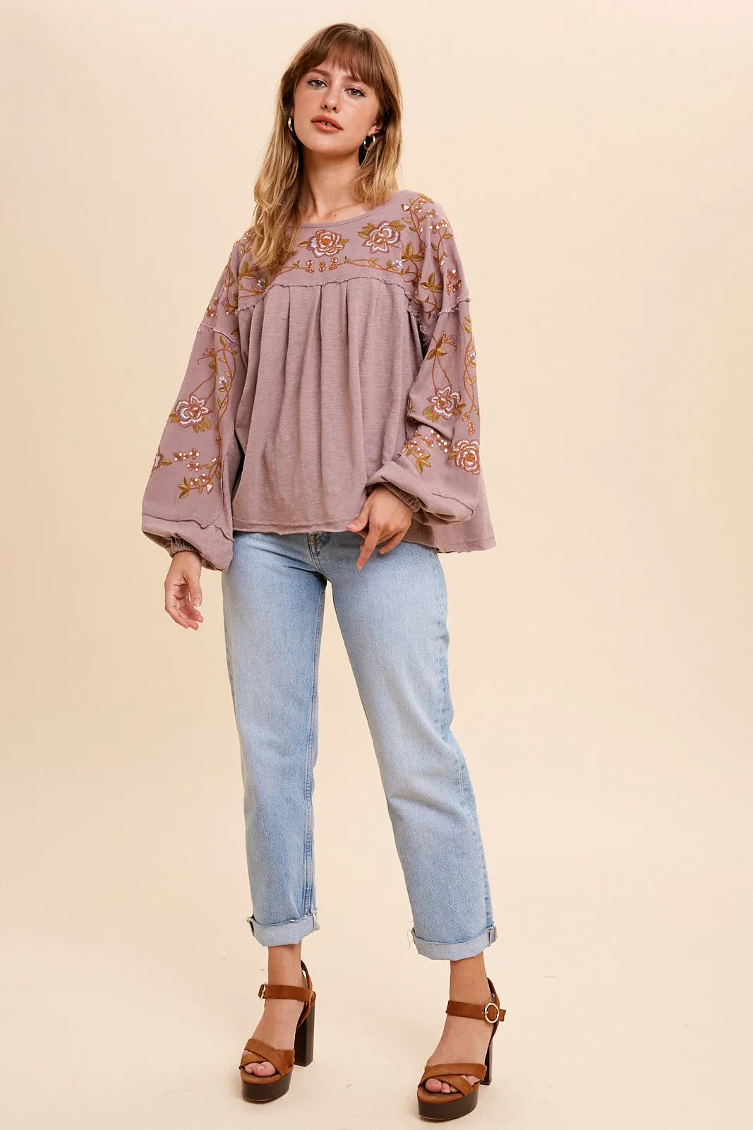 Rose Taupe Embroidered Drop Sleeve Blouse sold by Pinkblush product image thumbnail 5