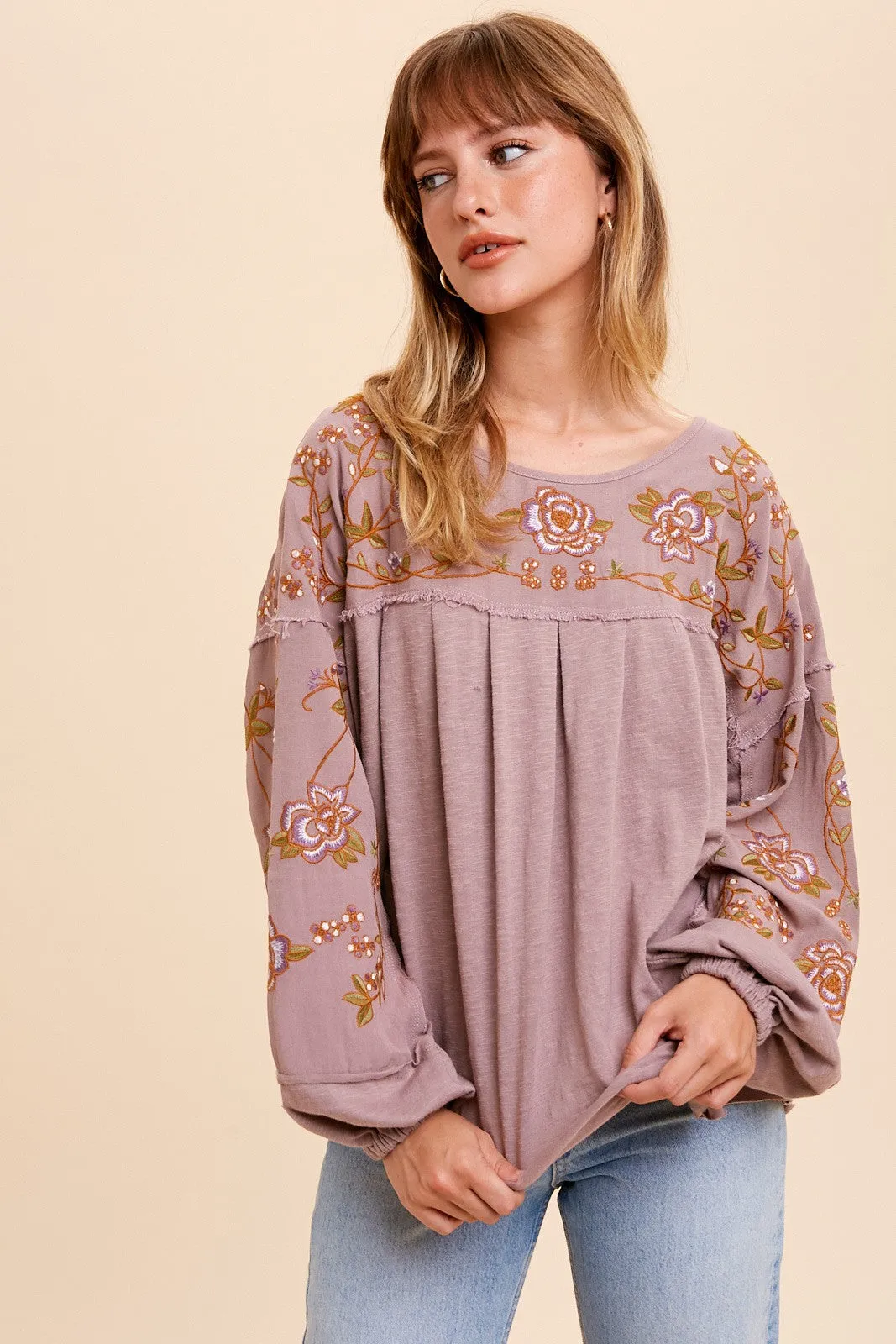 Rose Taupe Embroidered Drop Sleeve Blouse sold by Pinkblush product image thumbnail 2