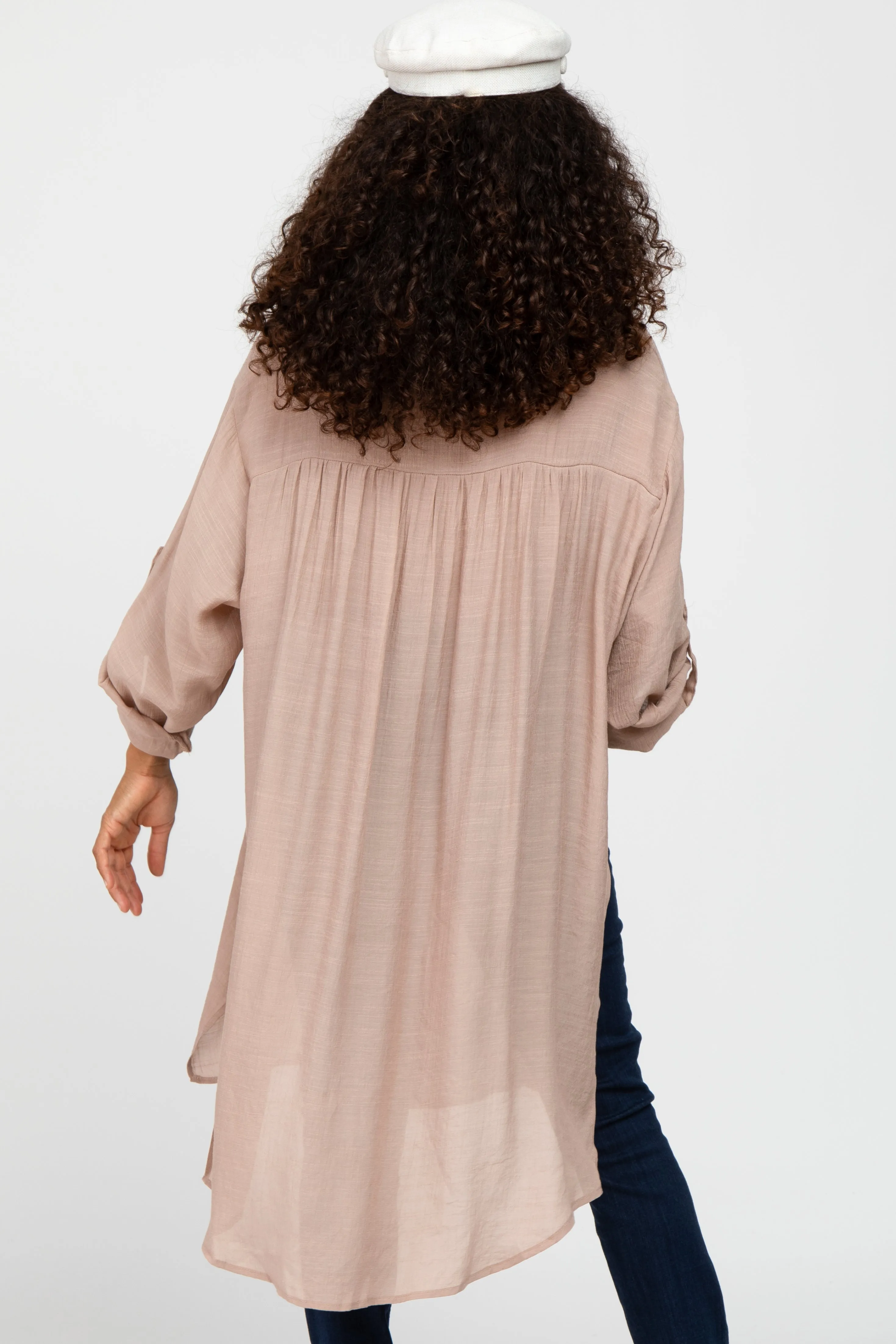 Taupe Button Front Side Slit Oversized Blouse sold by Pinkblush product image thumbnail 4