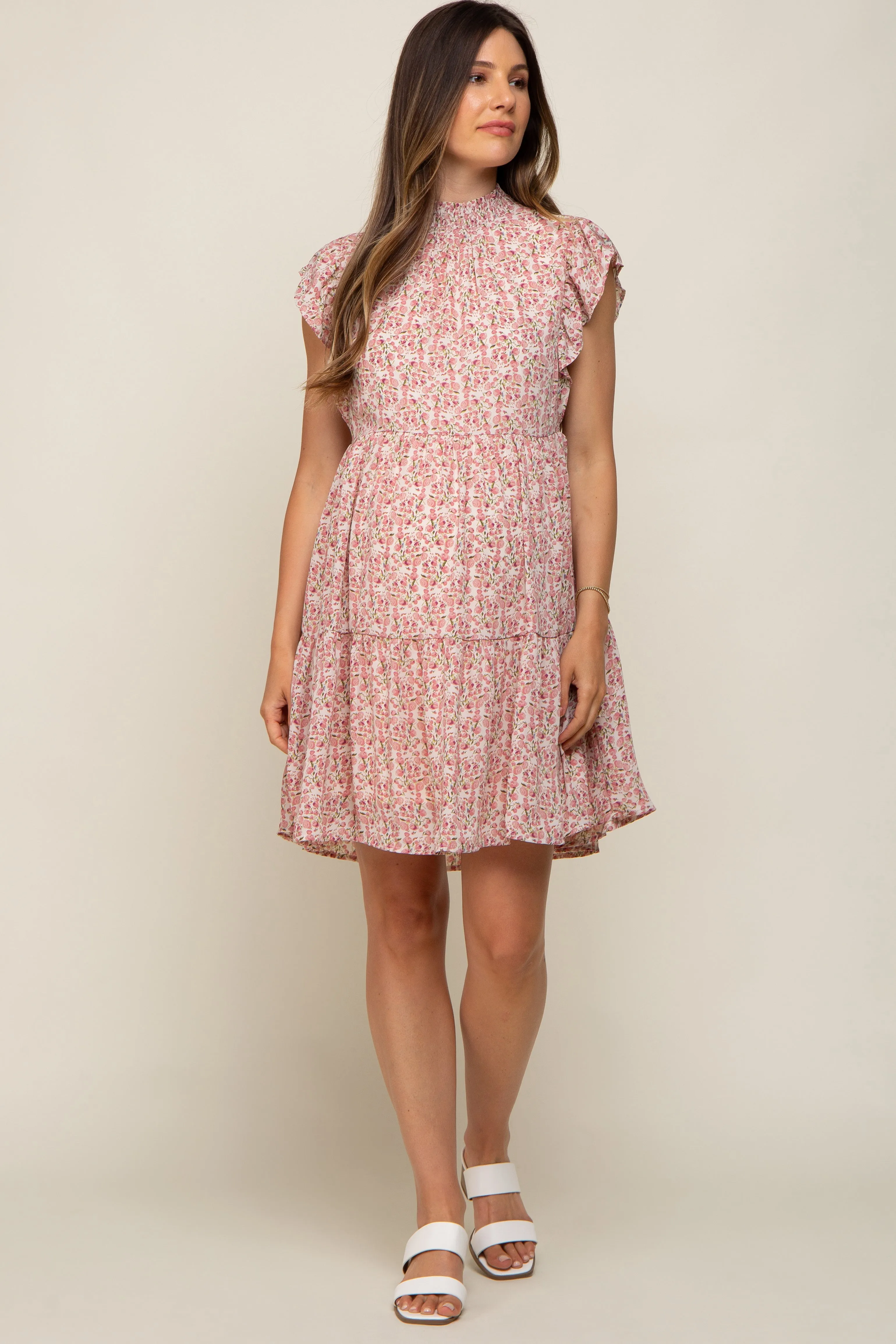 Pink Floral Chiffon Tiered Maternity Dress sold by Pinkblush product image thumbnail 5