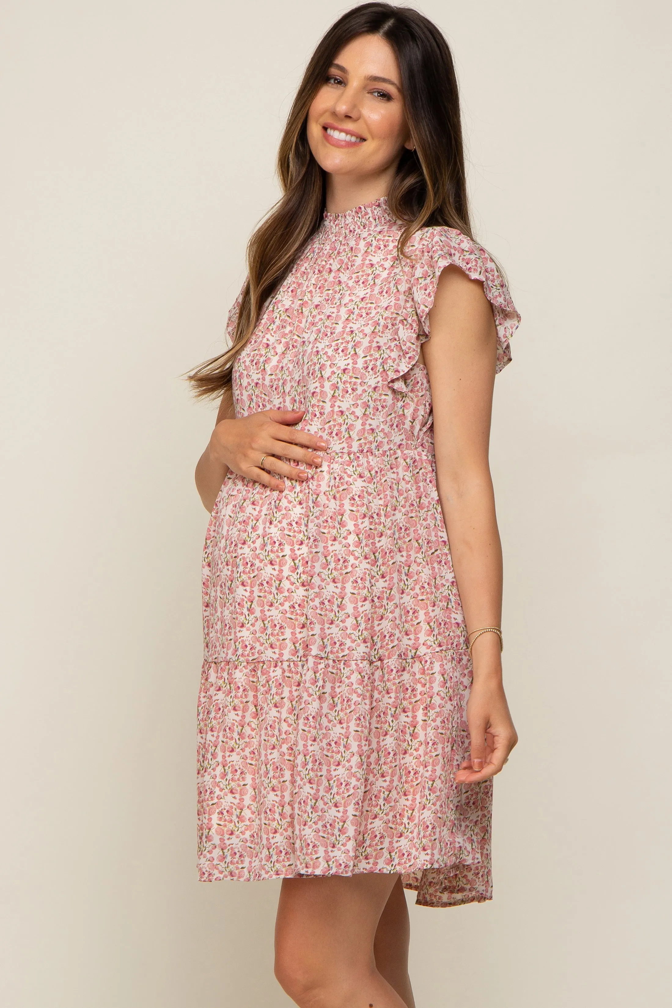 Pink Floral Chiffon Tiered Maternity Dress sold by Pinkblush product image thumbnail 2