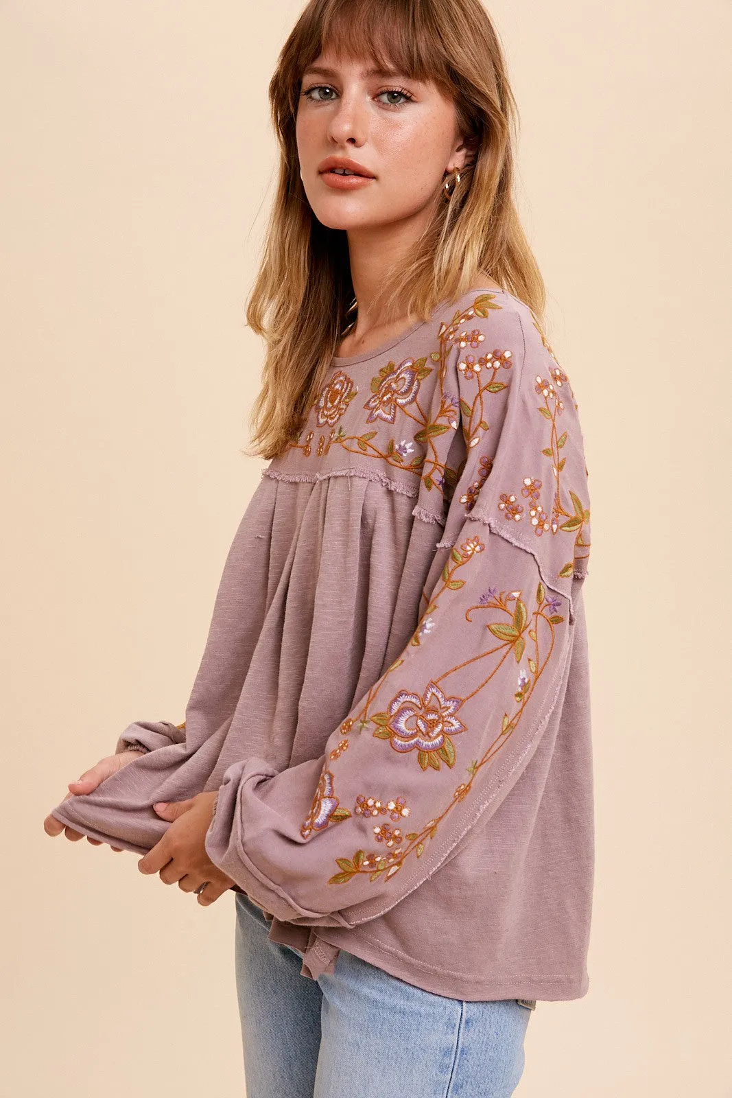 Rose Taupe Embroidered Drop Sleeve Blouse sold by Pinkblush product image thumbnail 3