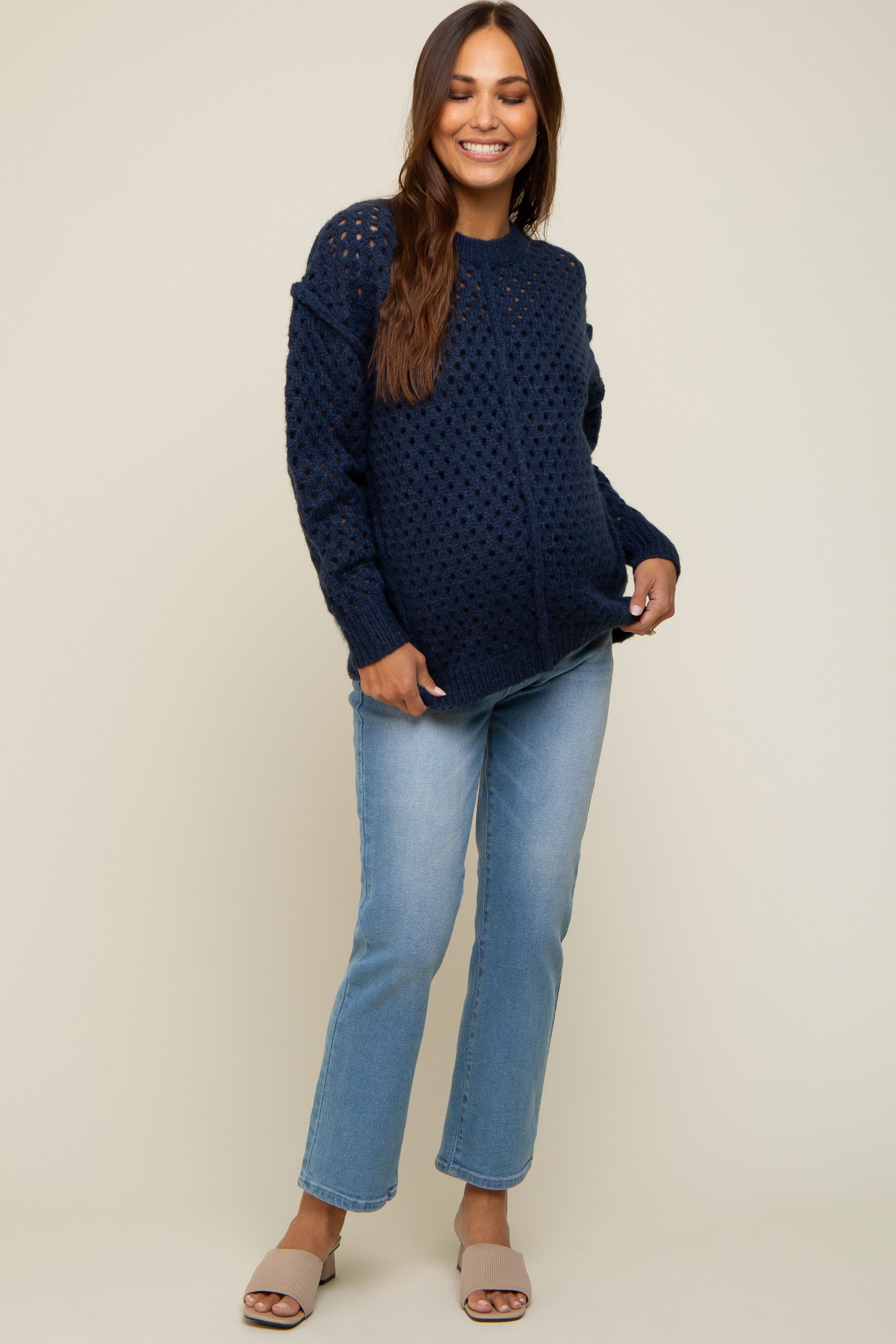 Navy Open Chunky Knit Maternity Sweater sold by Pinkblush product image thumbnail 4