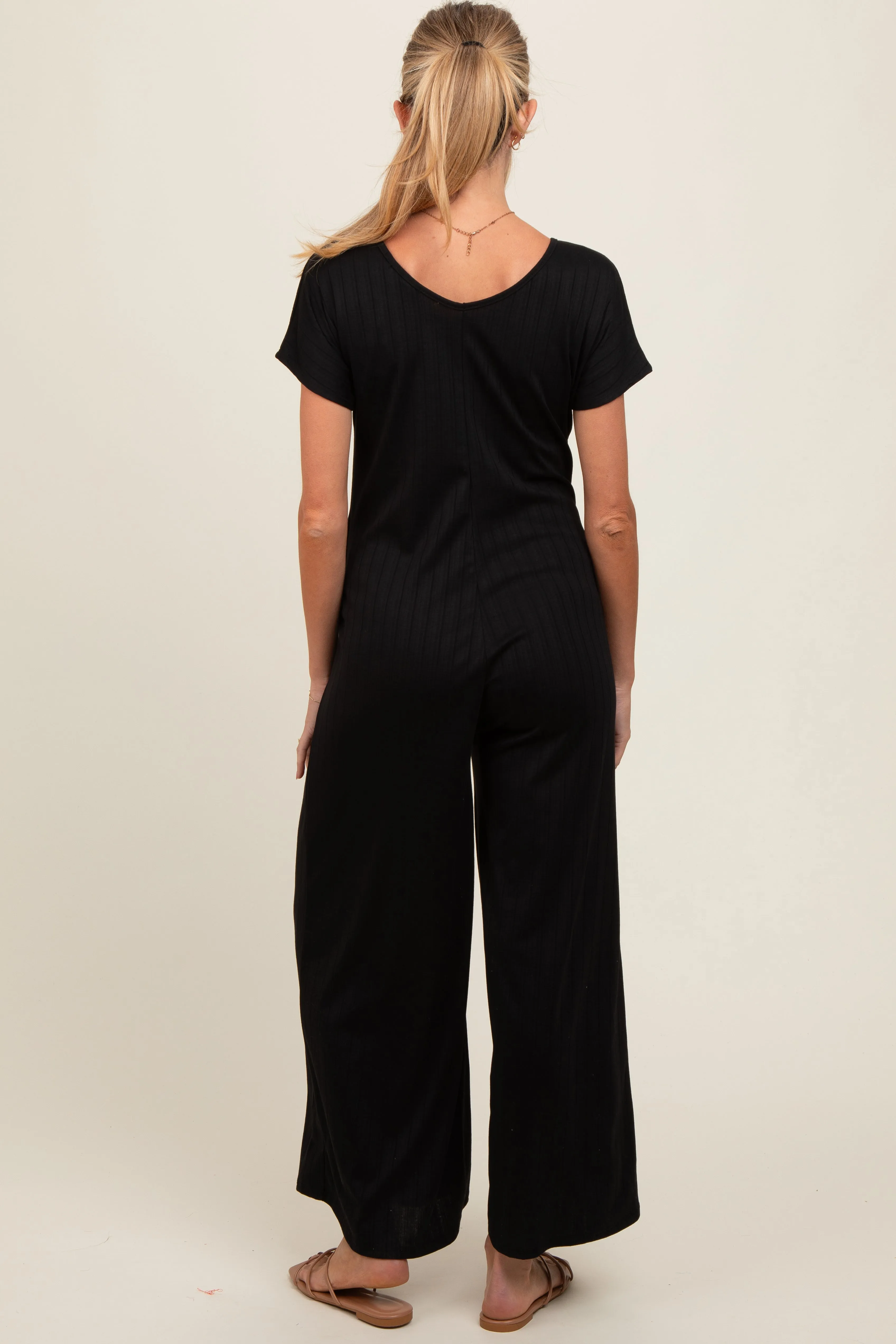 Black Ribbed Wide Leg Maternity Jumpsuit sold by Pinkblush product image thumbnail 3