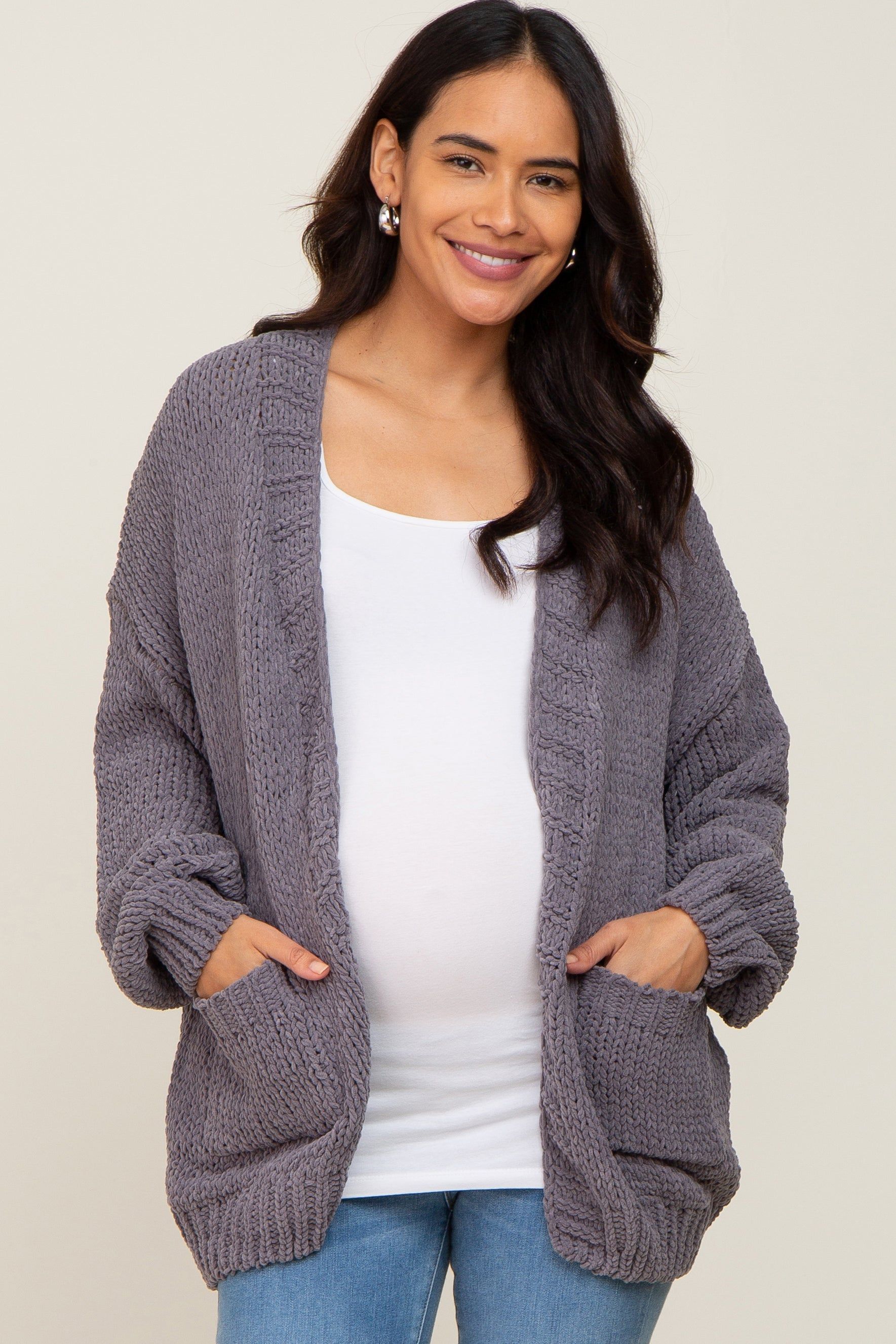 Charcoal Oversized Bubble Sleeve Maternity Cardigan sold by Pinkblush