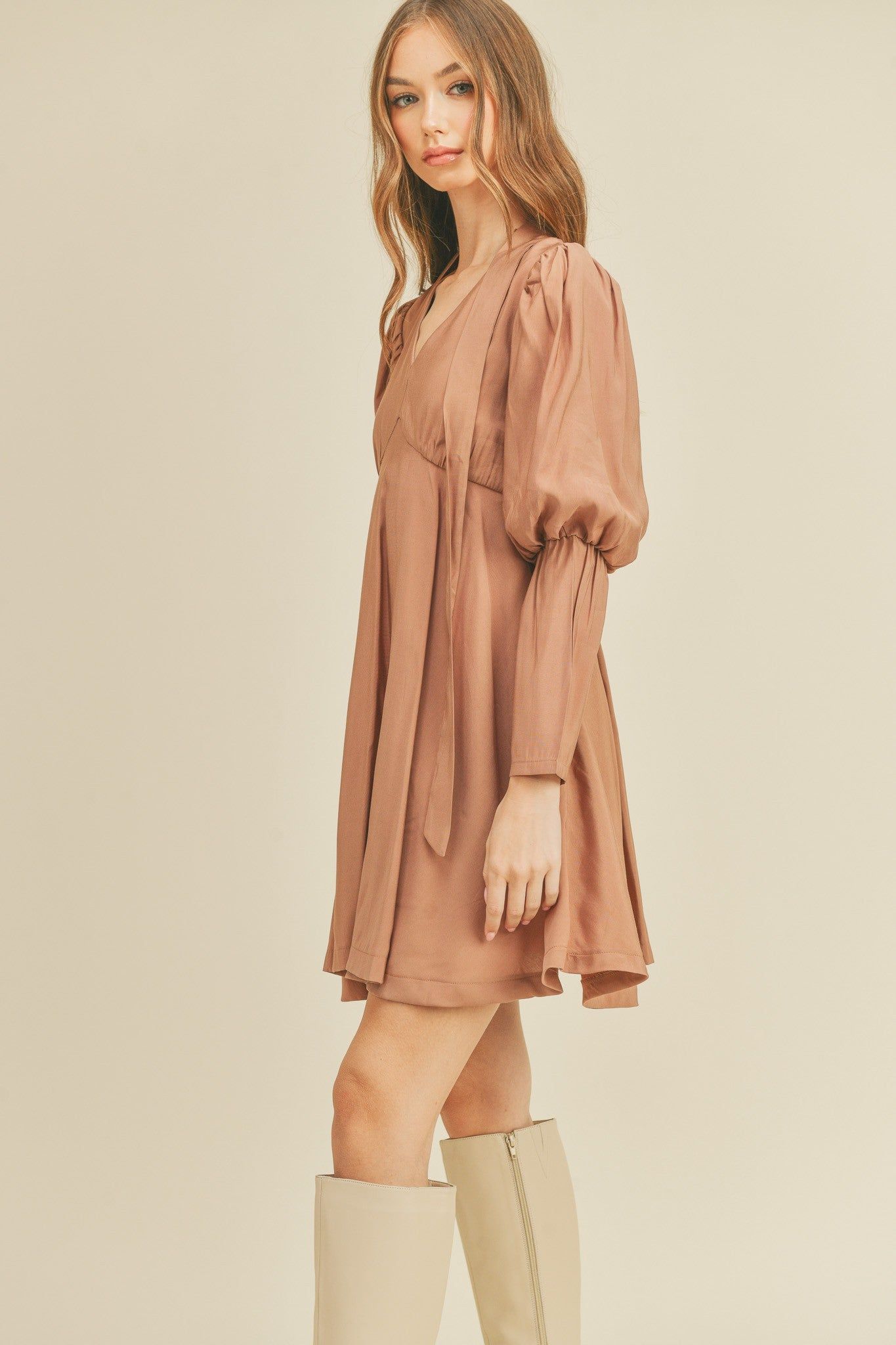 Mauve Tie Neck Mini Dress sold by Pinkblush product image thumbnail 2
