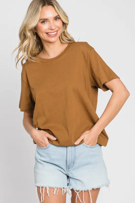 Camel Oversized Short Sleeve Top sold by Pinkblush