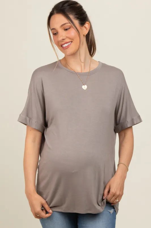 Taupe Relaxed Fit Maternity T-Shirt sold by Pinkblush