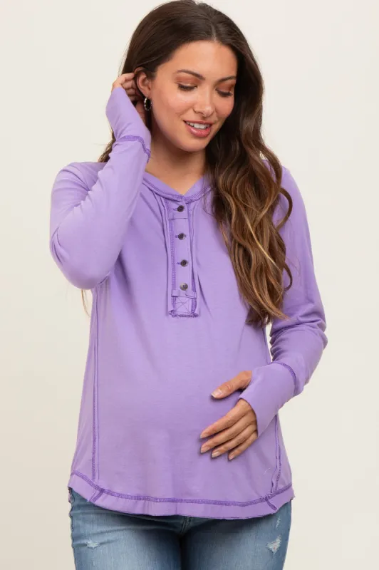 Lavender Long Sleeve Exposed Seam Maternity Top sold by Pinkblush