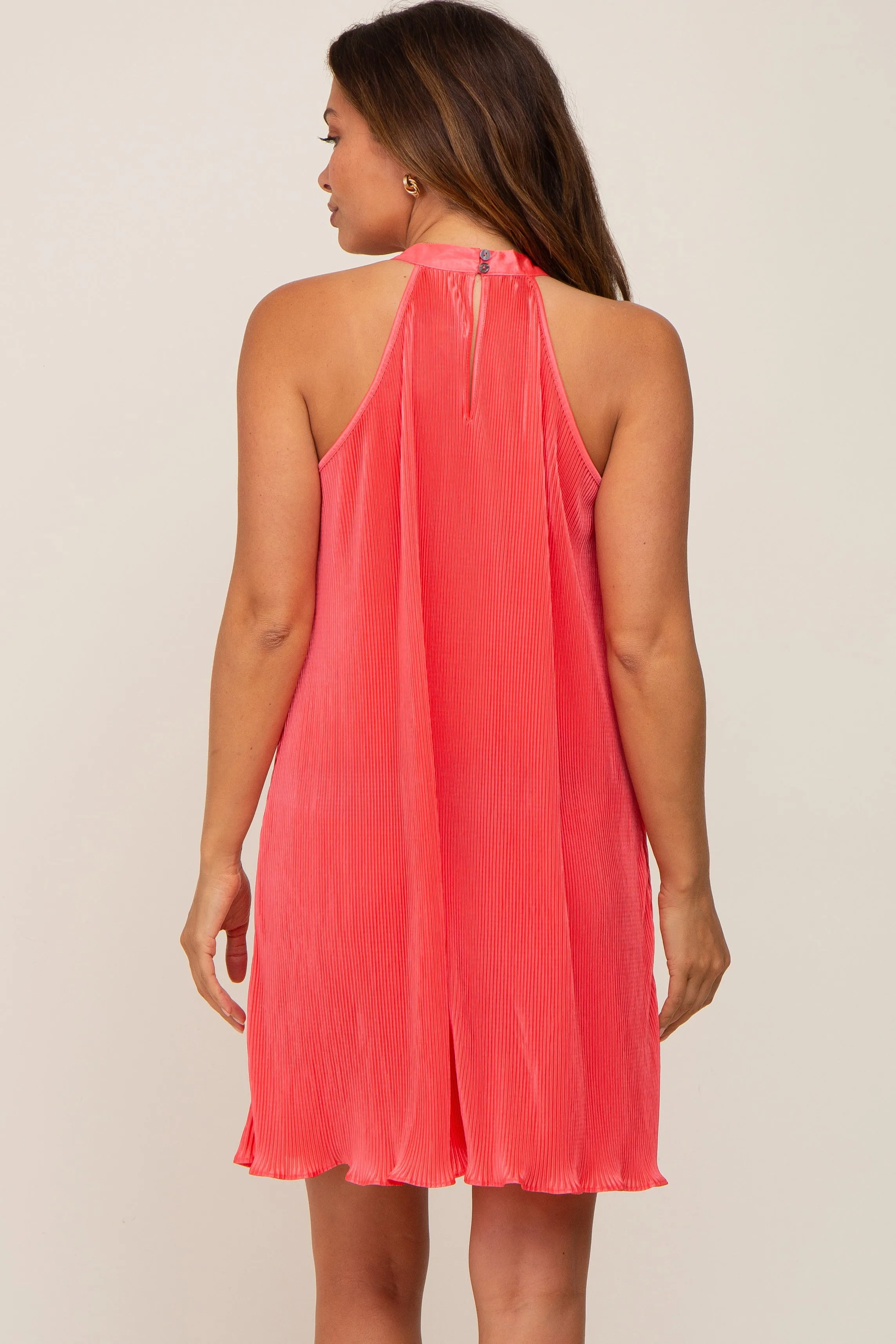 Coral Pleated Plisse Halter Maternity Dress sold by Pinkblush product image thumbnail 4