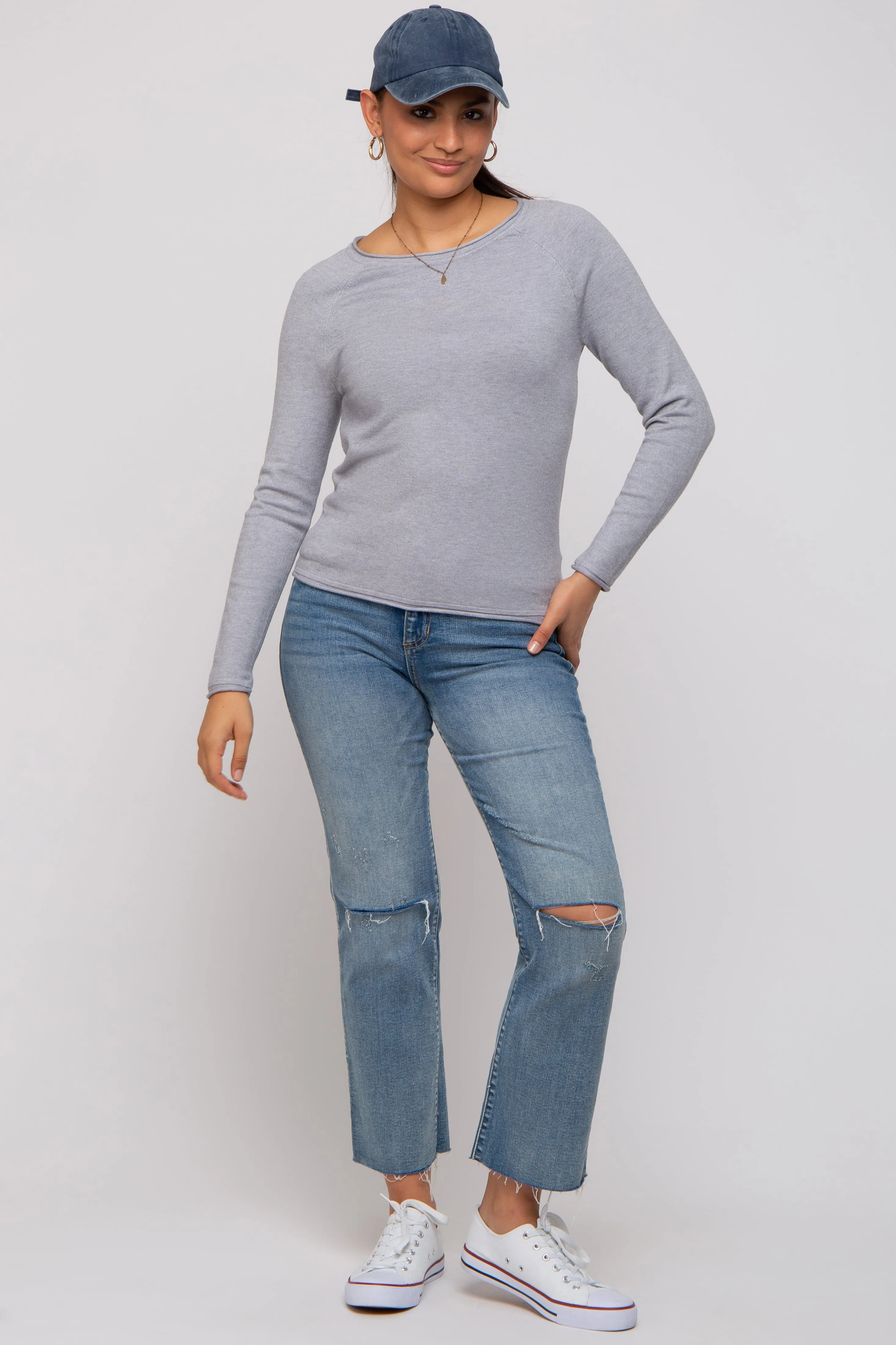 Heather Grey Basic Raglan Sleeve Sweater Top sold by Pinkblush product image thumbnail 4