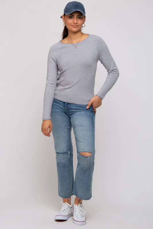 Heather Grey Basic Raglan Sleeve Sweater Top sold by Pinkblush