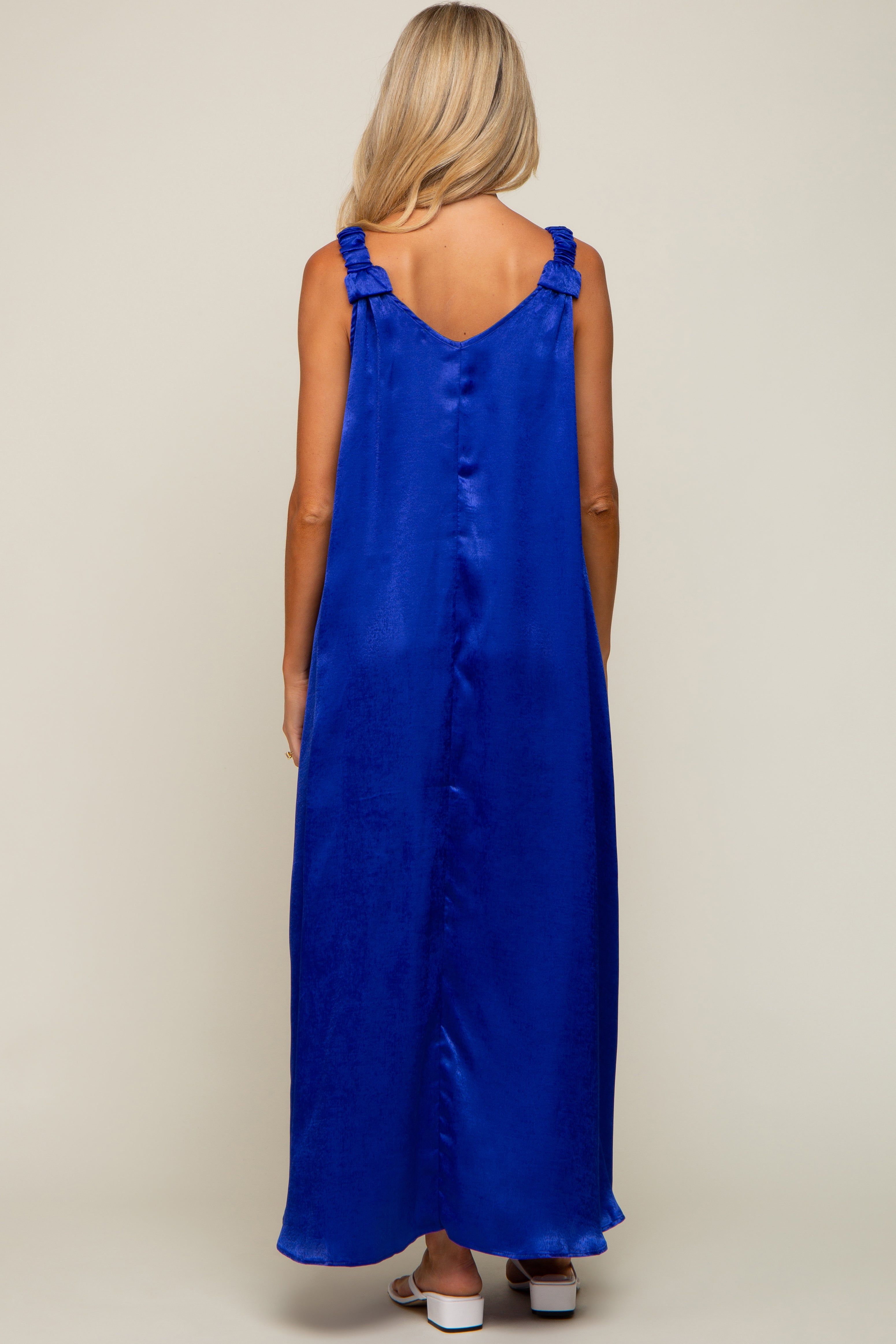 Royal Blue Satin Side Slit Maternity Maxi Dress sold by Pinkblush product image thumbnail 3