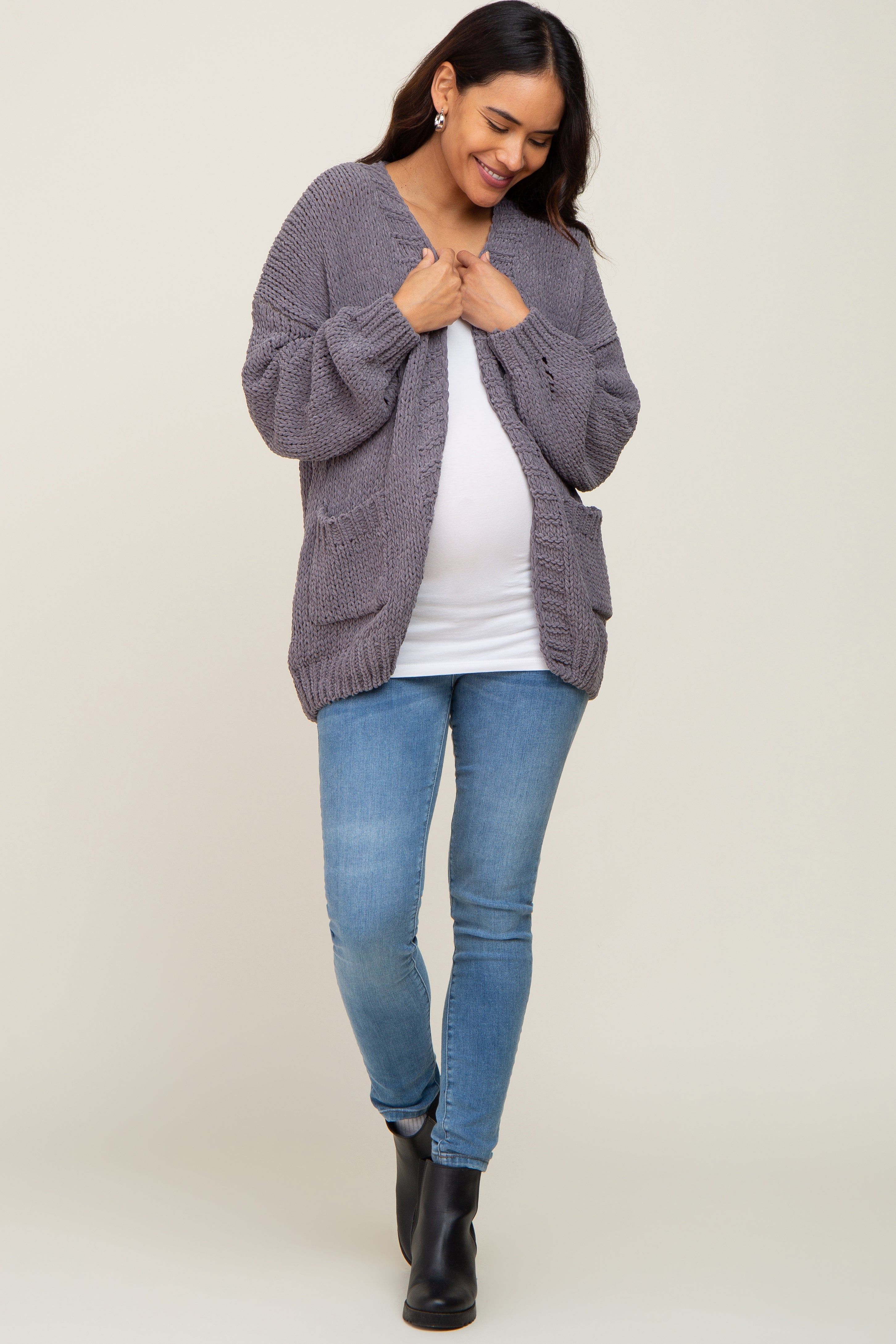 Charcoal Oversized Bubble Sleeve Maternity Cardigan sold by Pinkblush product image thumbnail 4
