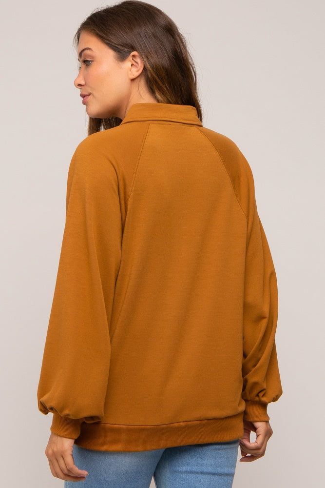 Camel Oversized Snap Button Collared Maternity Top sold by Pinkblush product image thumbnail 3
