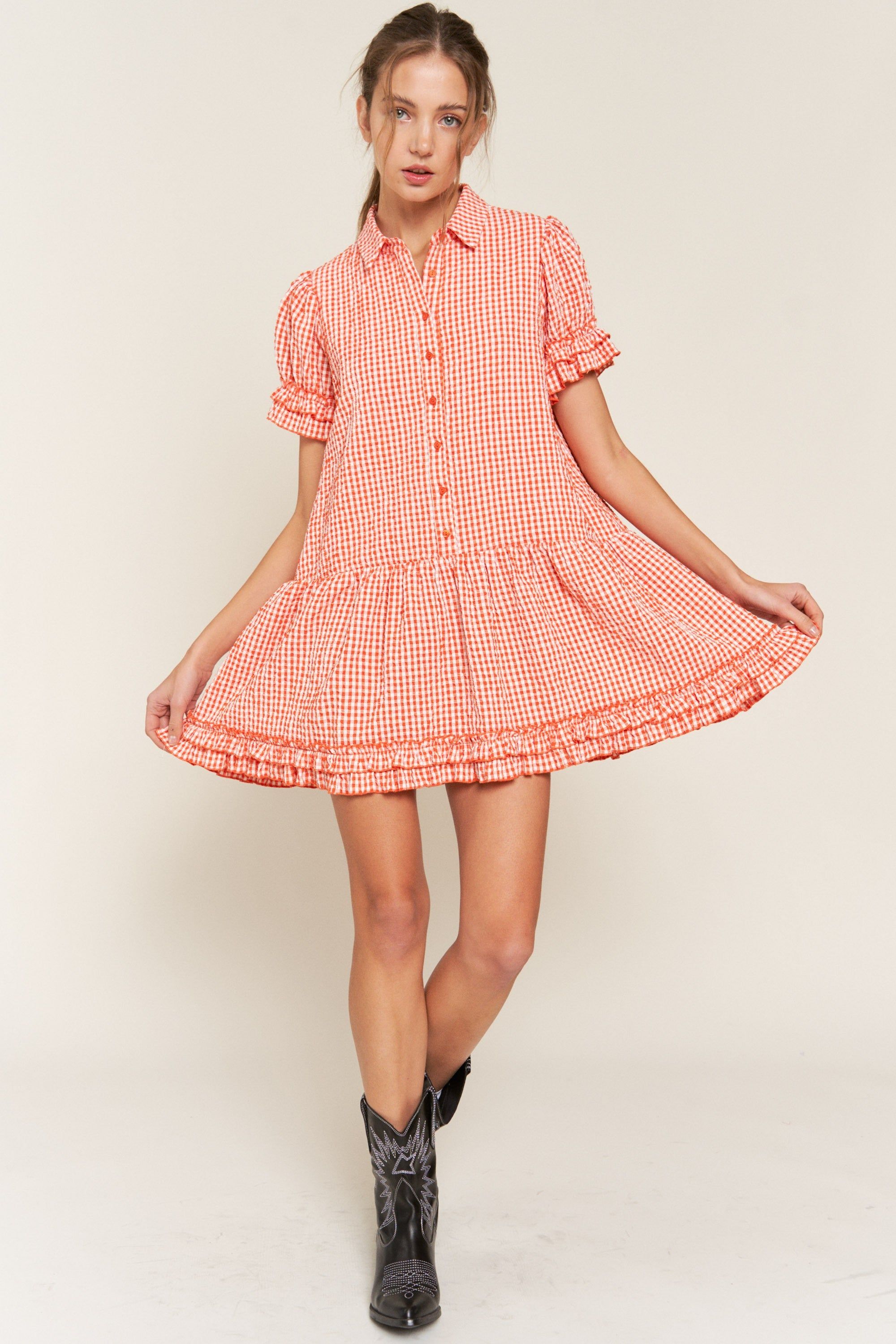 Red Button Down Baby Doll Mini Dress sold by Pinkblush