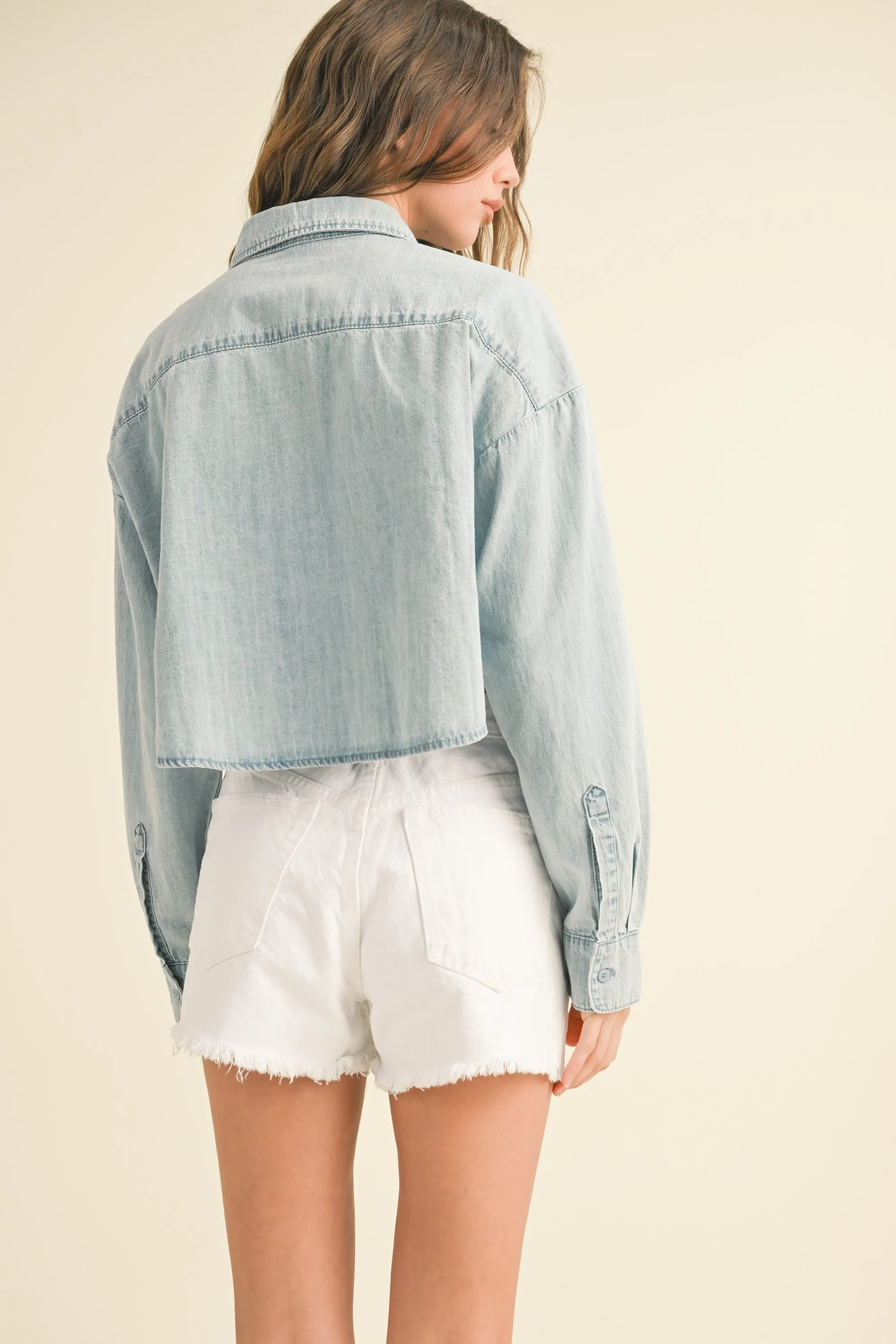 Light Denim Button Down Short Denim Shirt sold by Pinkblush product image thumbnail 3