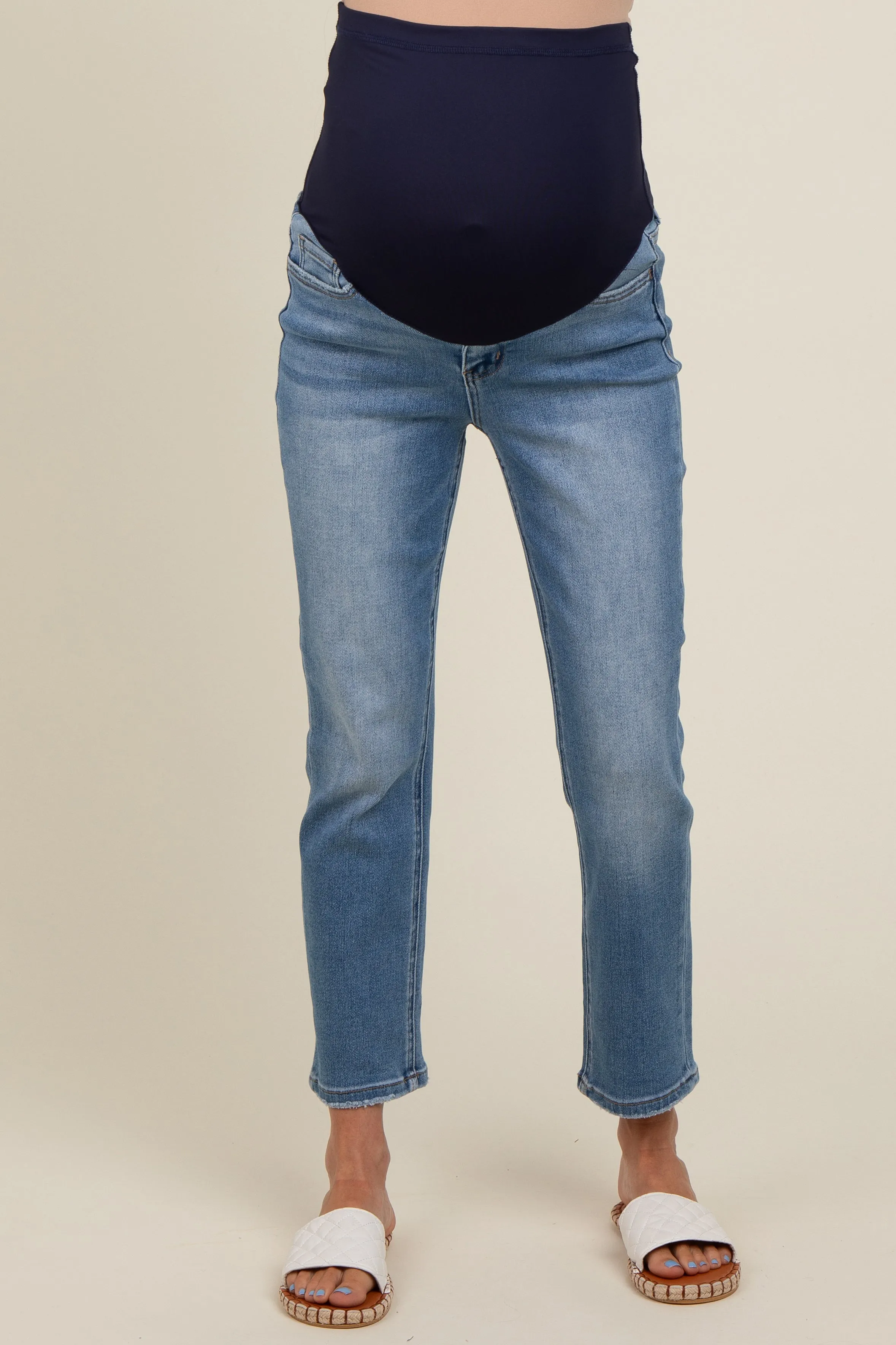 Blue Slim Straight Maternity Ankle Crop Jeans sold by Pinkblush product image thumbnail 3