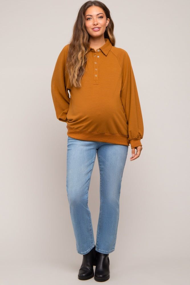 Camel Oversized Snap Button Collared Maternity Top sold by Pinkblush product image thumbnail 4
