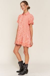 Red Button Down Baby Doll Mini Dress sold by Pinkblush