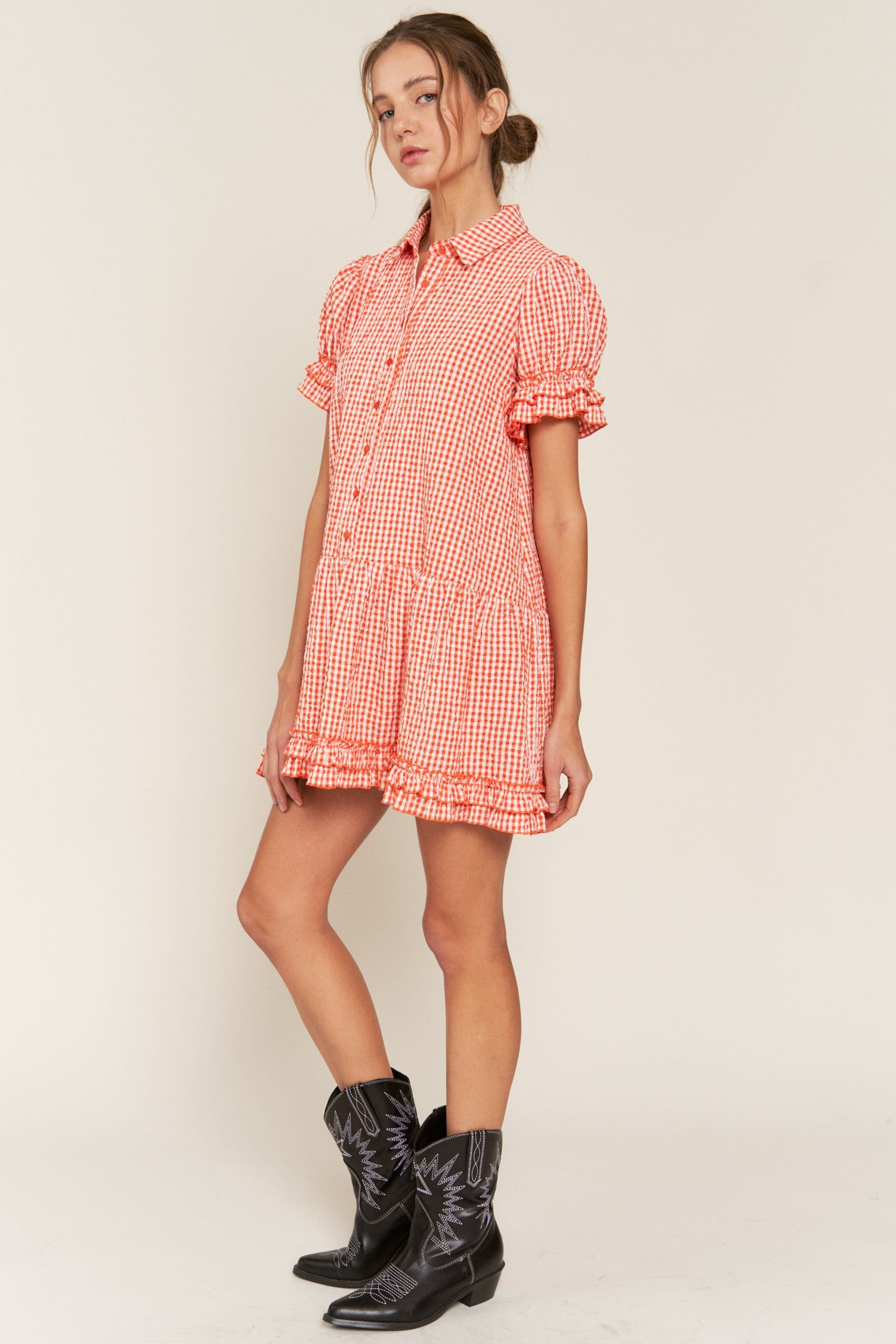 Red Button Down Baby Doll Mini Dress sold by Pinkblush product image thumbnail 2
