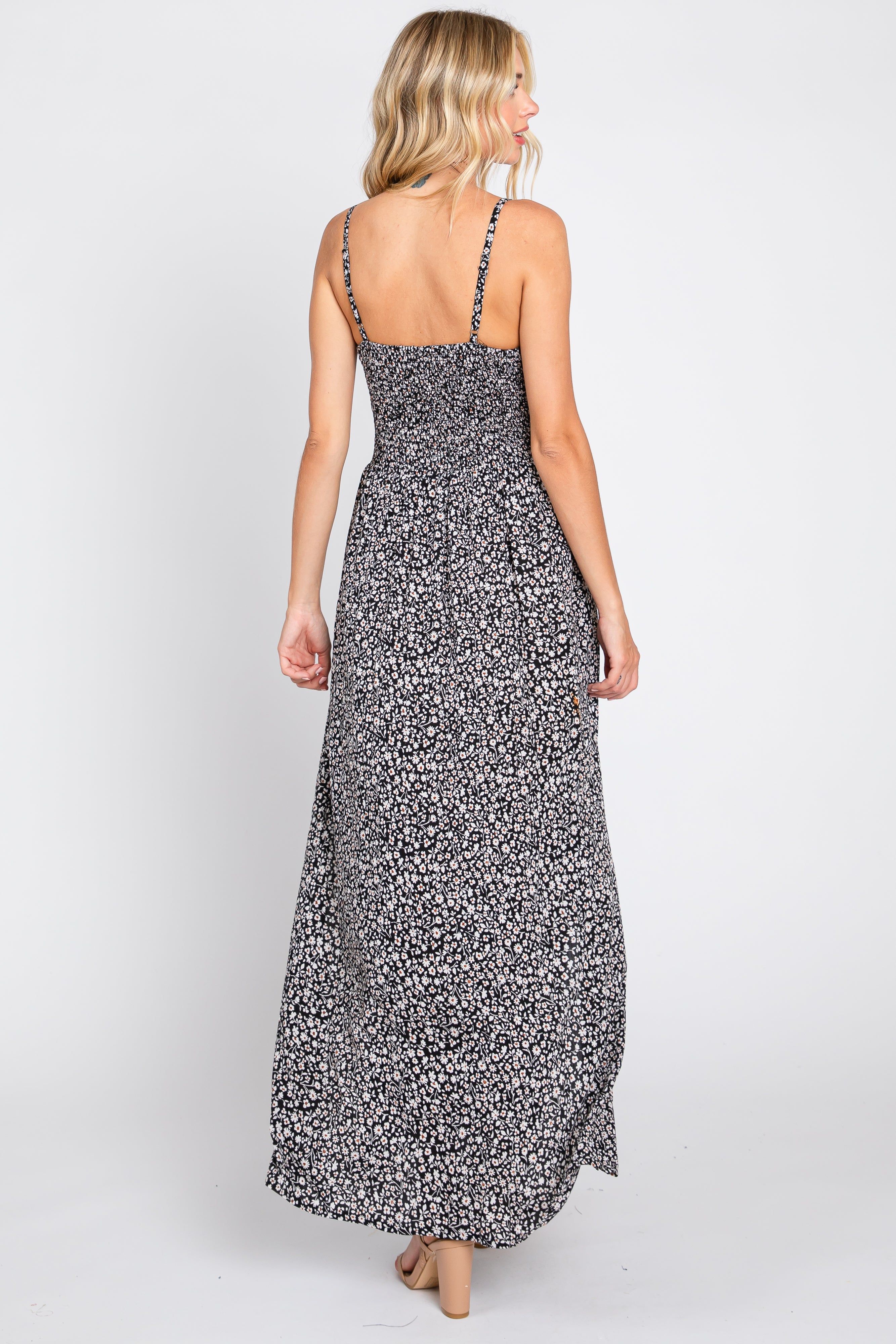 Black Floral Print Front Cutout Side Slit Maxi Dress sold by Pinkblush product image thumbnail 3